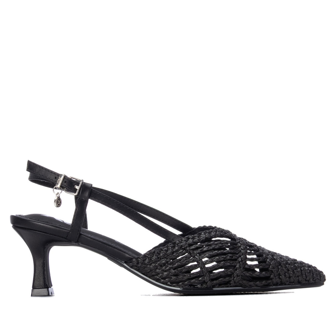 Black woven slingback shoe