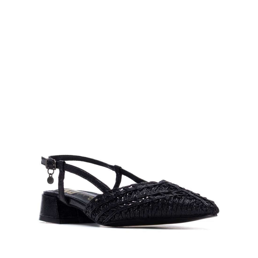 Black woven slingback sandals with a pointy toe
