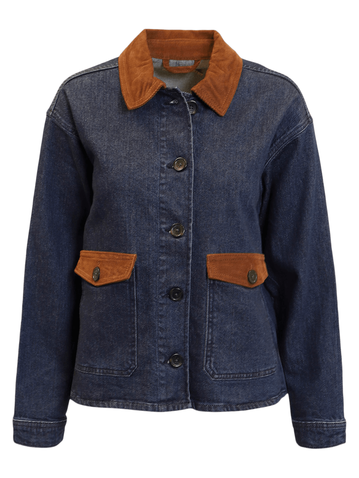 B. Copenhagen contrast cord collar denim jacket front view