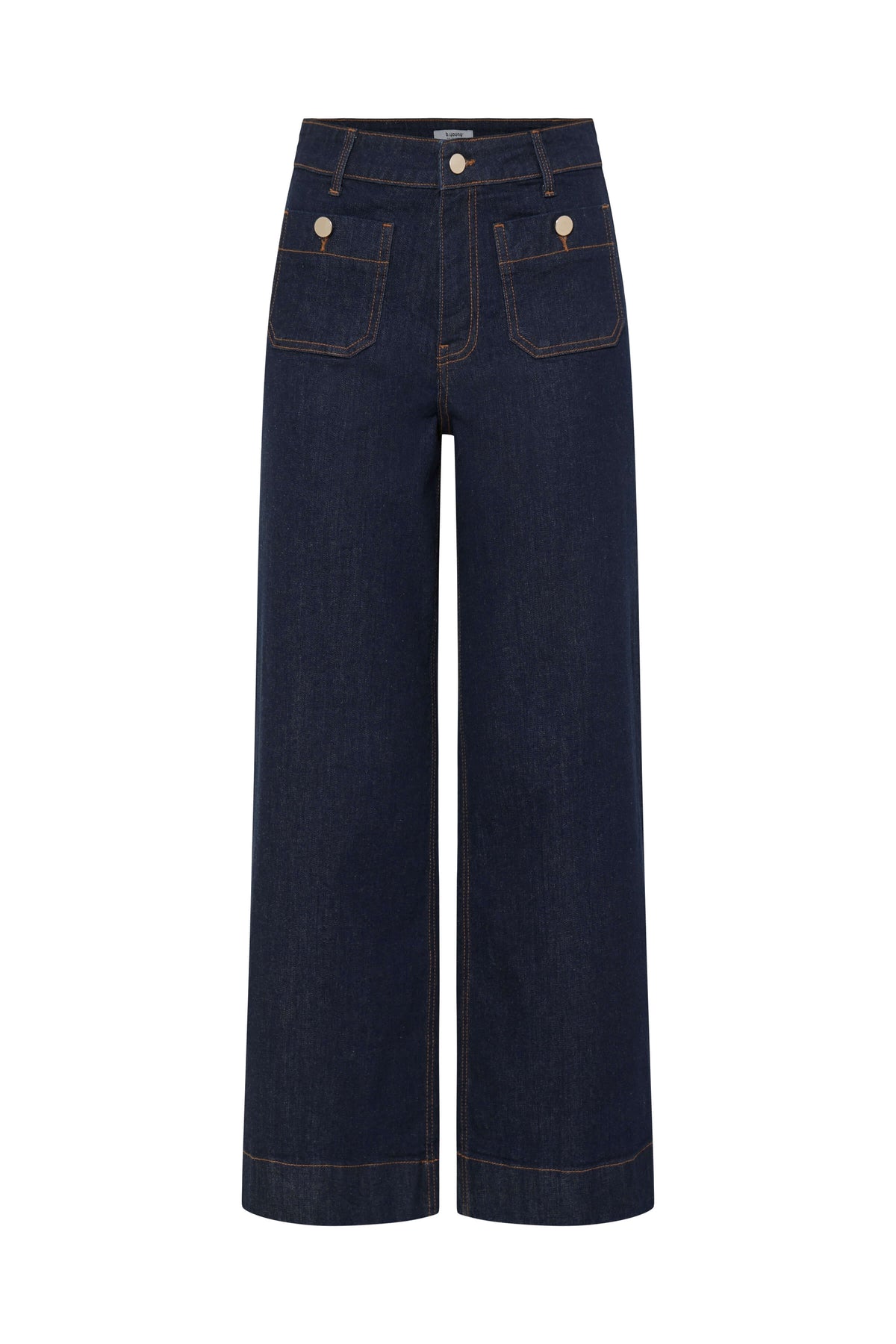 b.young Komma high-rise wide-leg jeans shown front-on with hip button details and cropped hems