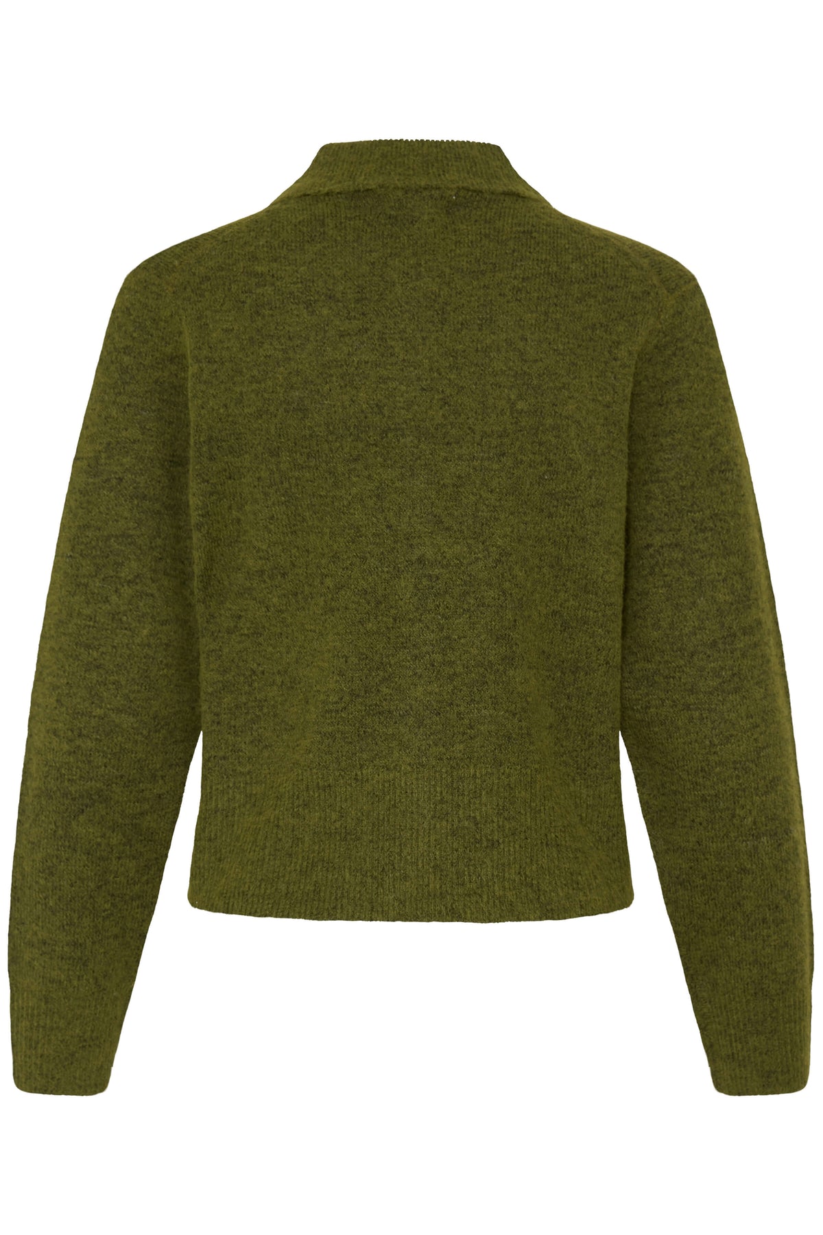 b.young Minua olive green cardigan back view with long sleeves and ribbed hem