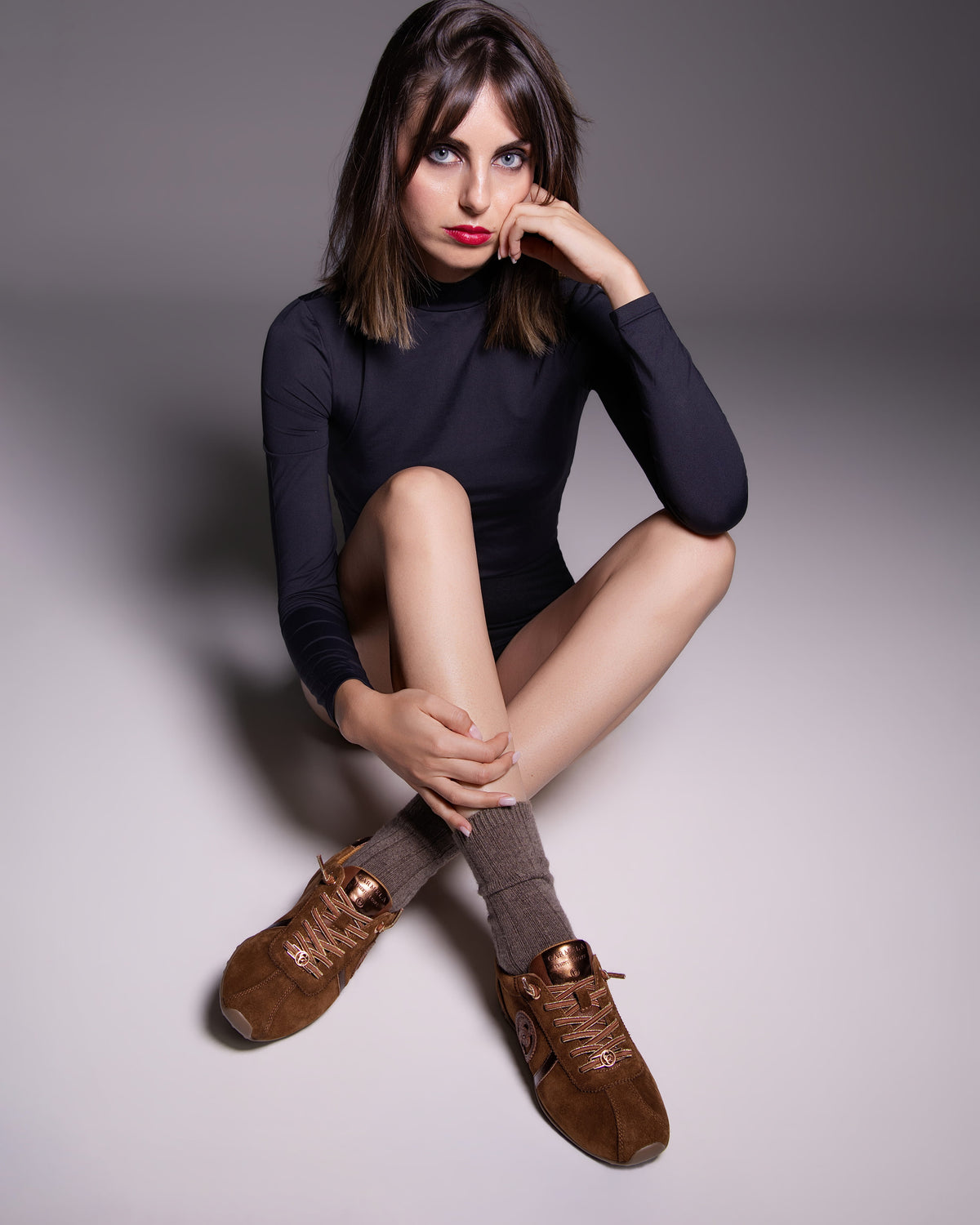 Carmela leather runners with elasticated laces