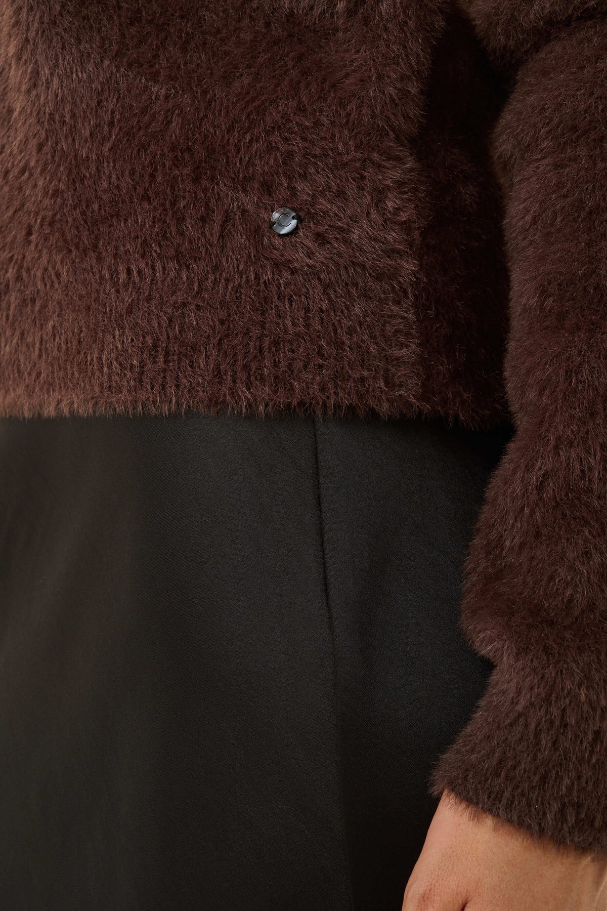 Cream soft viscose-blend crew-neck jumper in brown