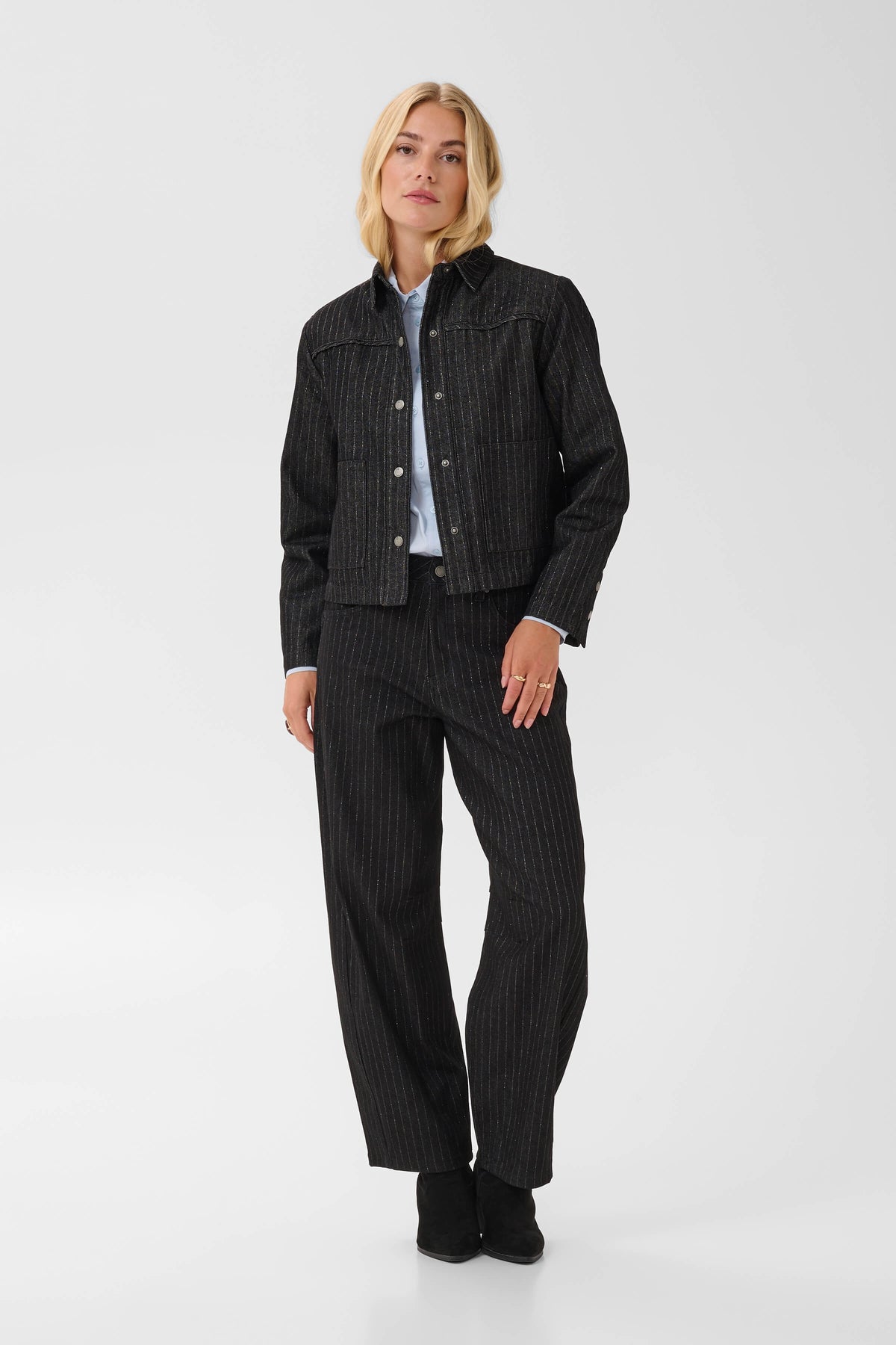Cream Marelli barrel-leg jeans with fine pinstripe detail