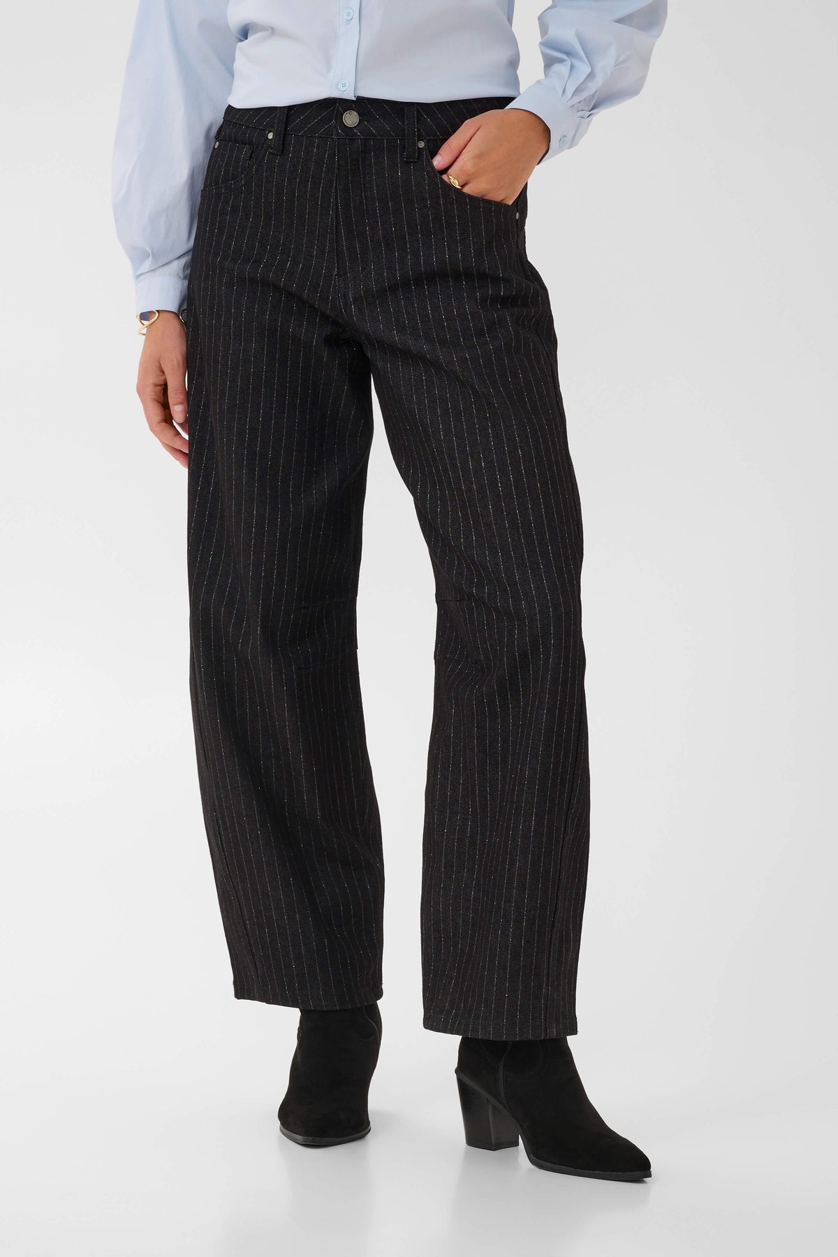 Cream Marelli Pinstripe Barrel-Leg Jeans style 10615644 front view