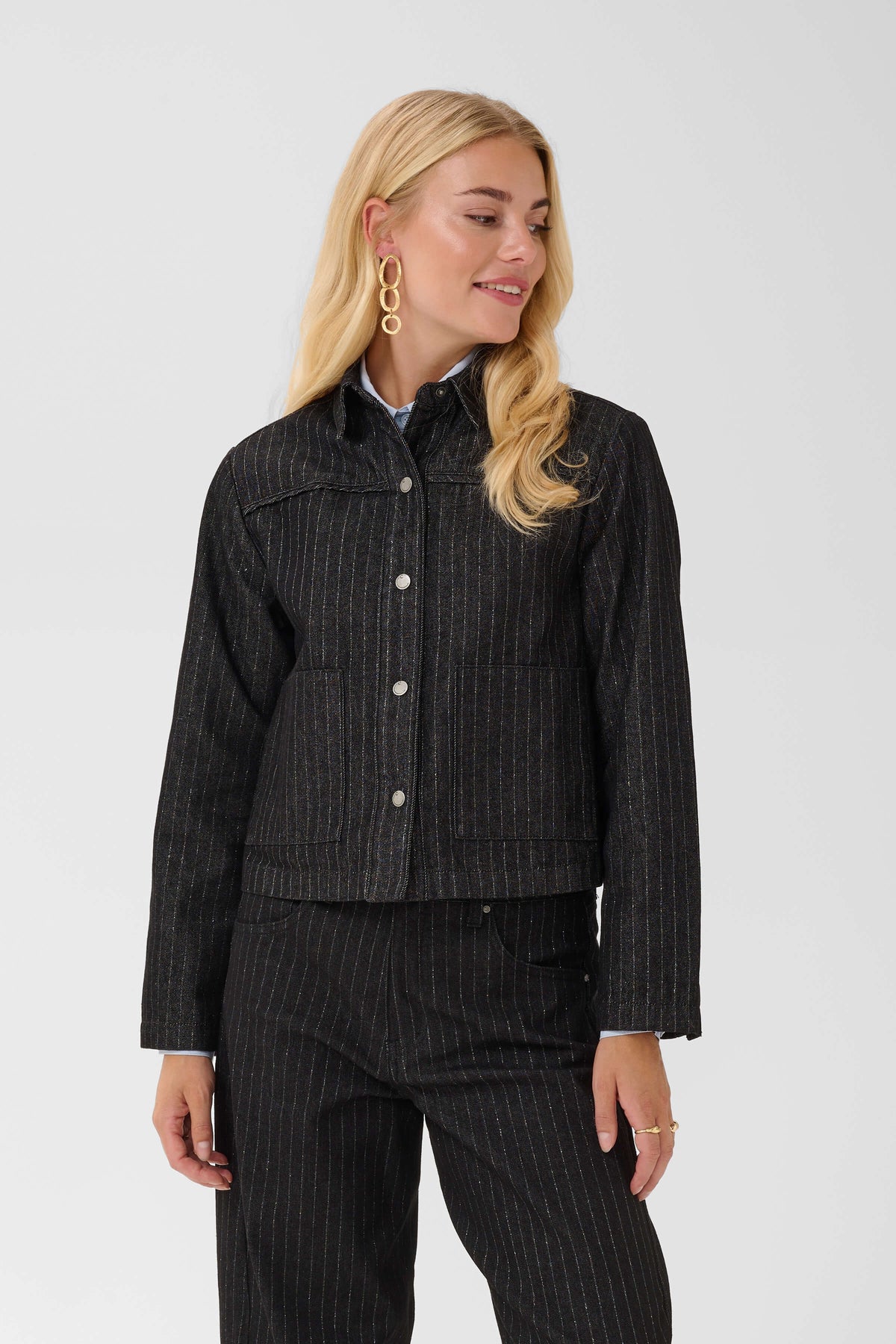 Cream Marelli Pinstripe Denim Shirt style 10615624 front view