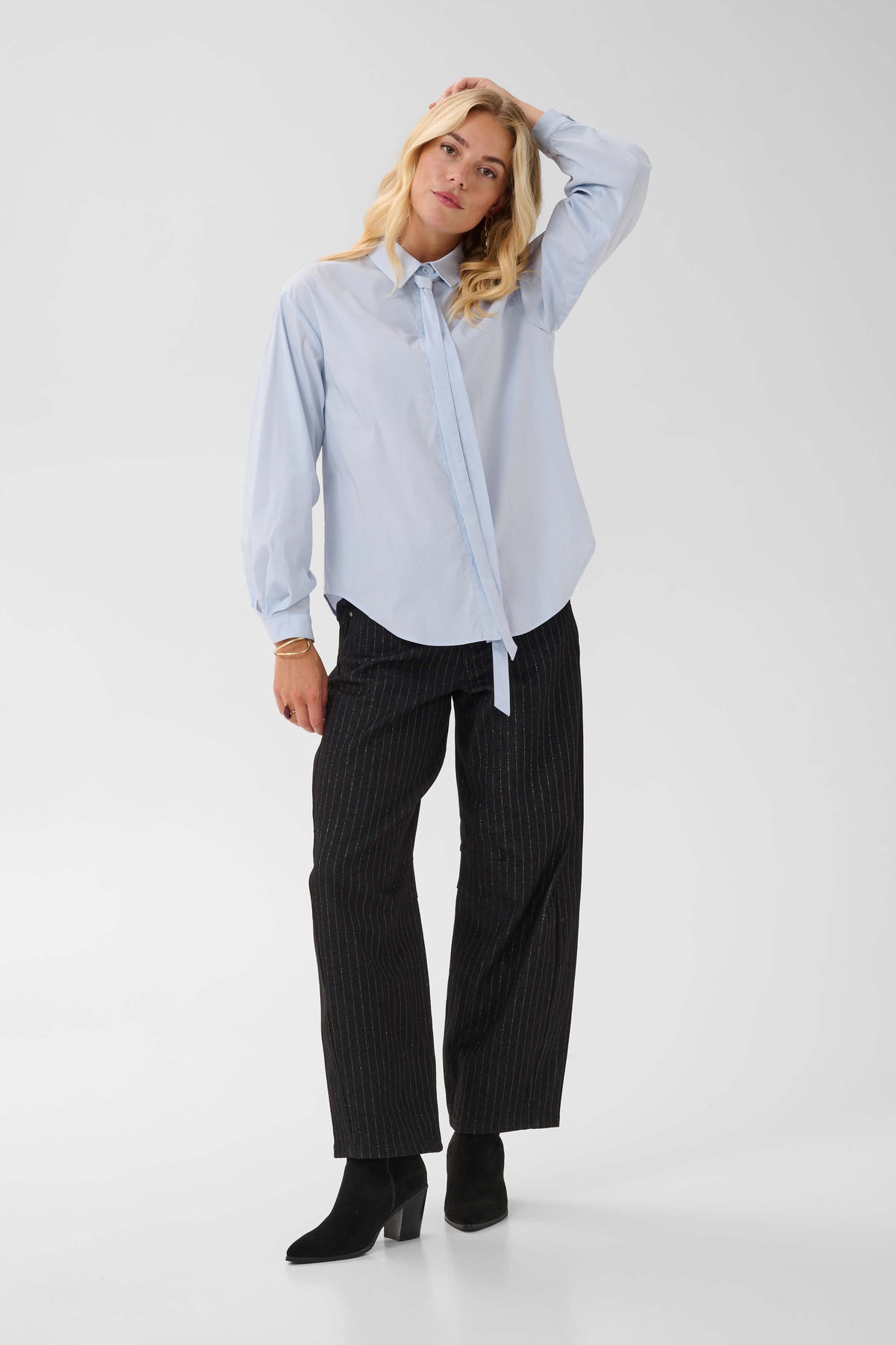 Cream Saffa long-sleeve cotton-blend blouse