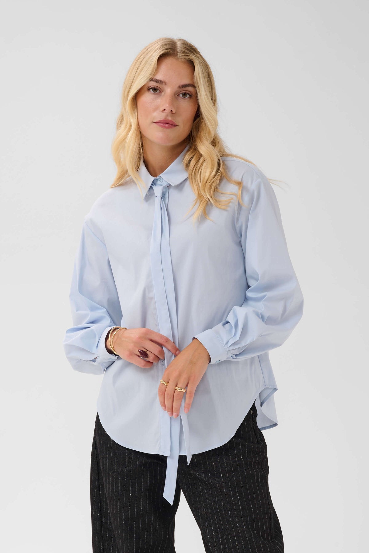 Cream Saffa Tie-Neck Long Sleeve Shirt style 10615444