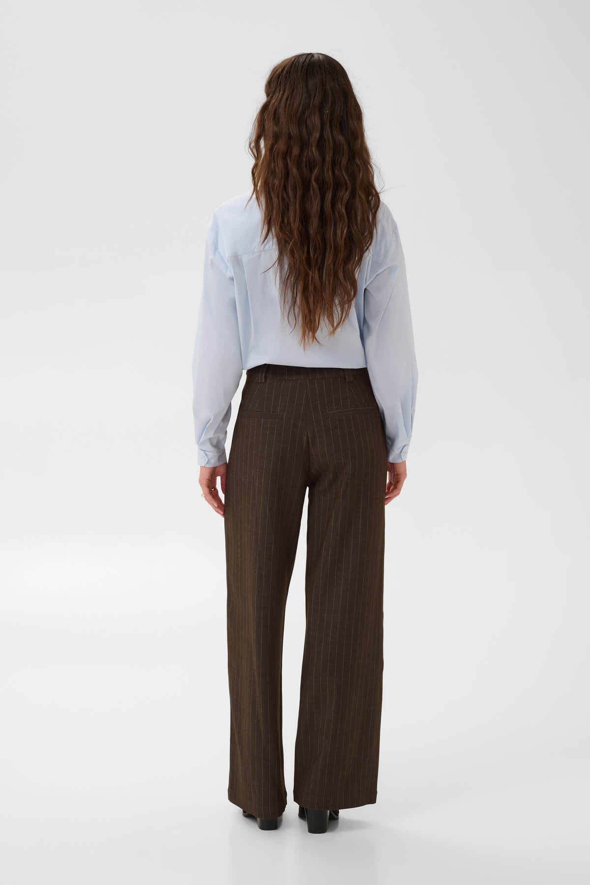 Cream Tingle pinstripe trousers back view