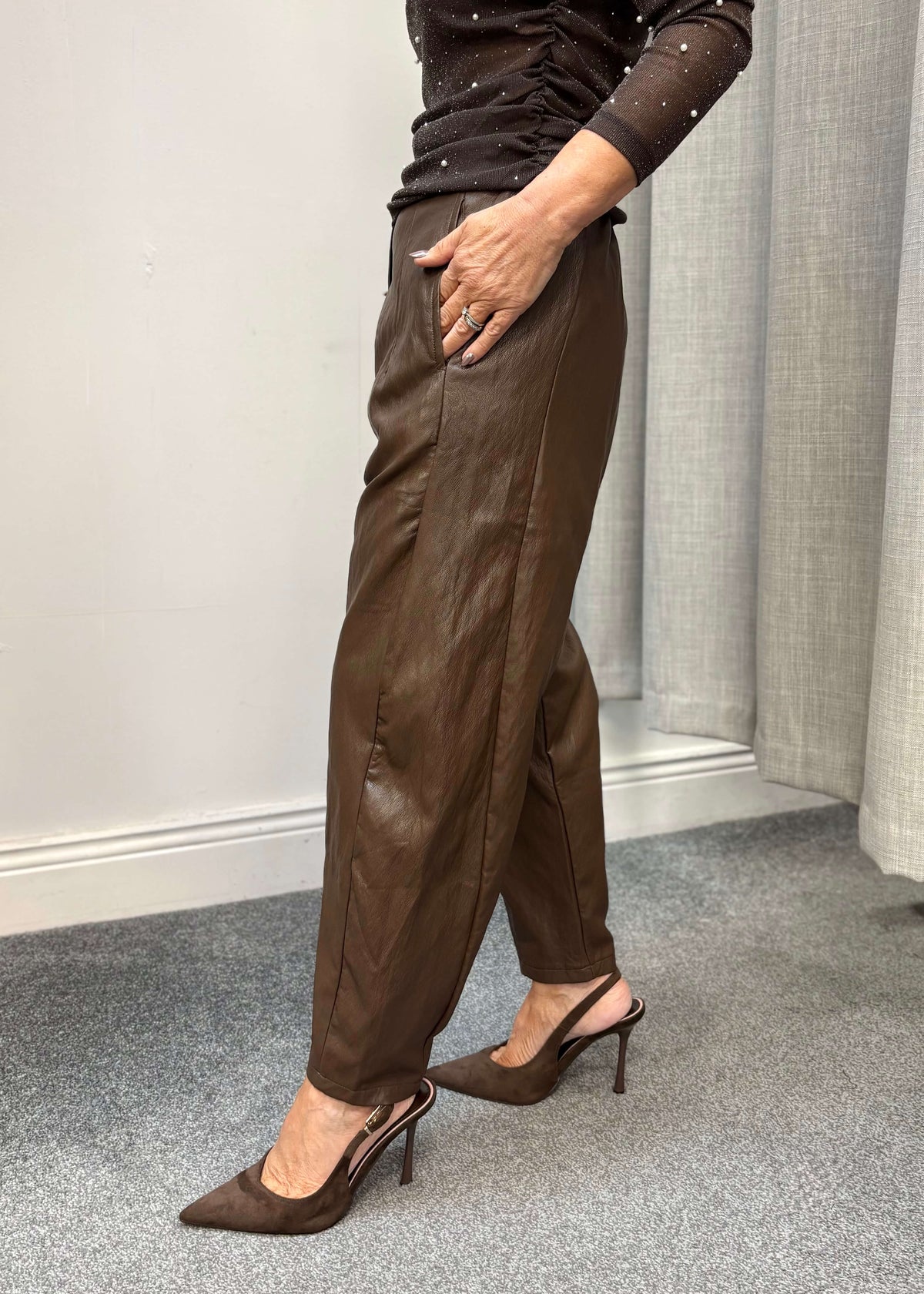 DARLING faux leather trousers side view