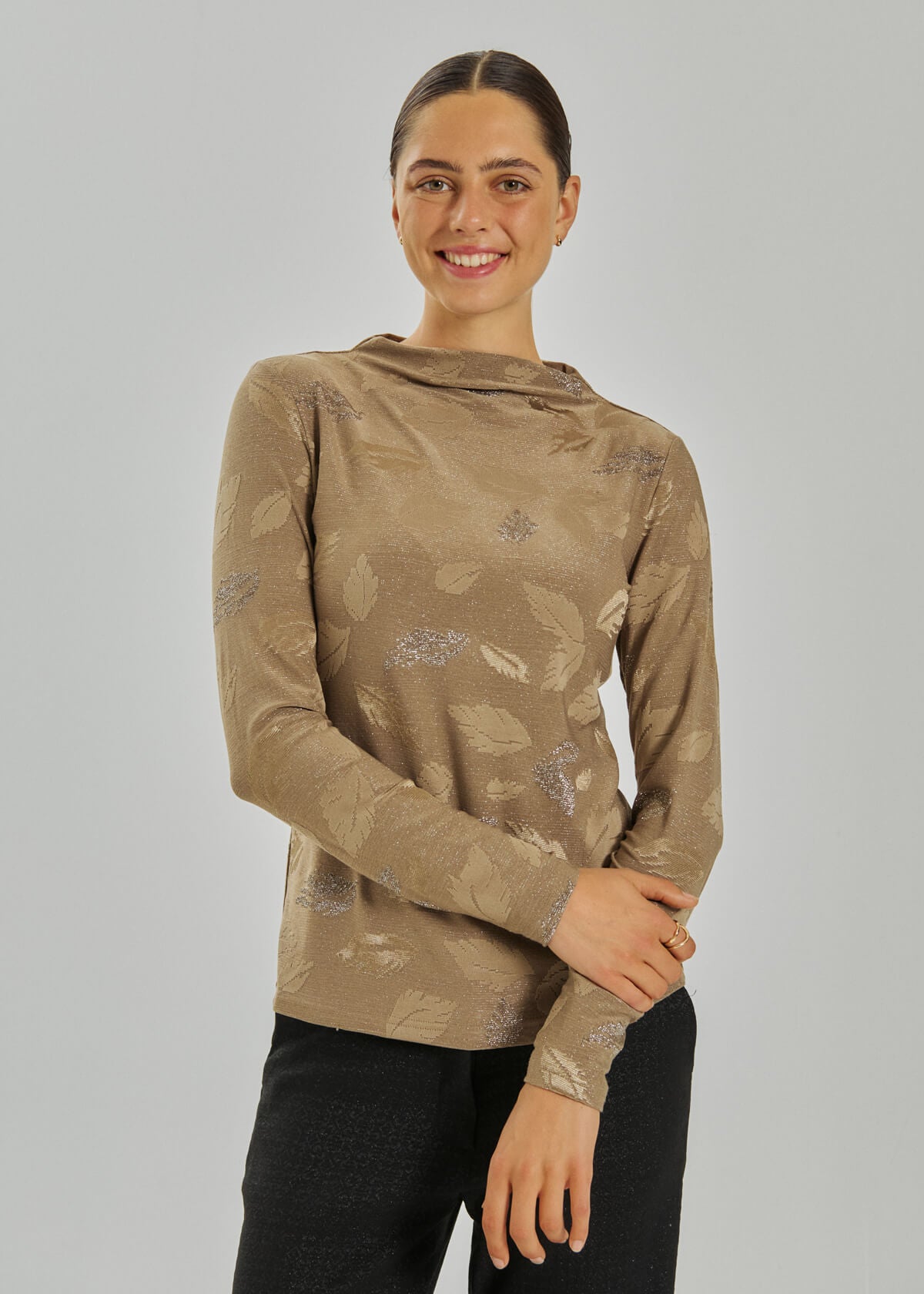 Freequent Isko Metallic High-Neck Jersey Blouse