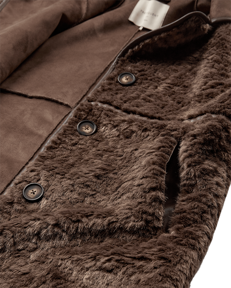 Freequent Loddy long jacket with a soft suede-look interior