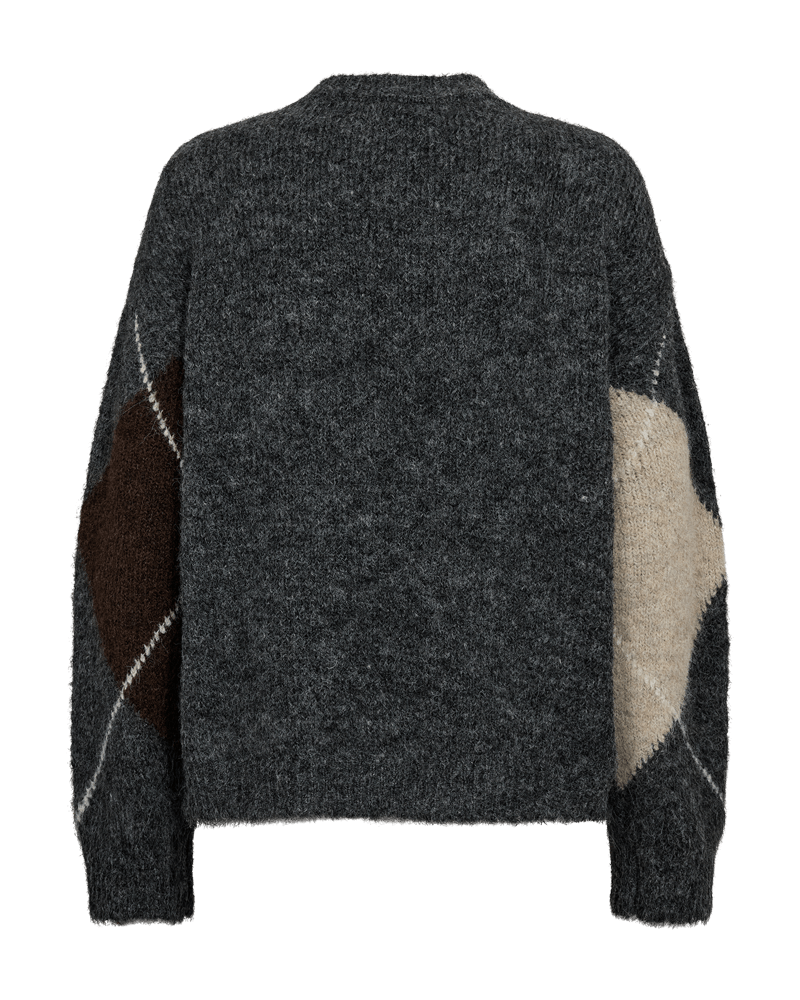 Dark grey melange women’s knitted jumper with argyle pattern