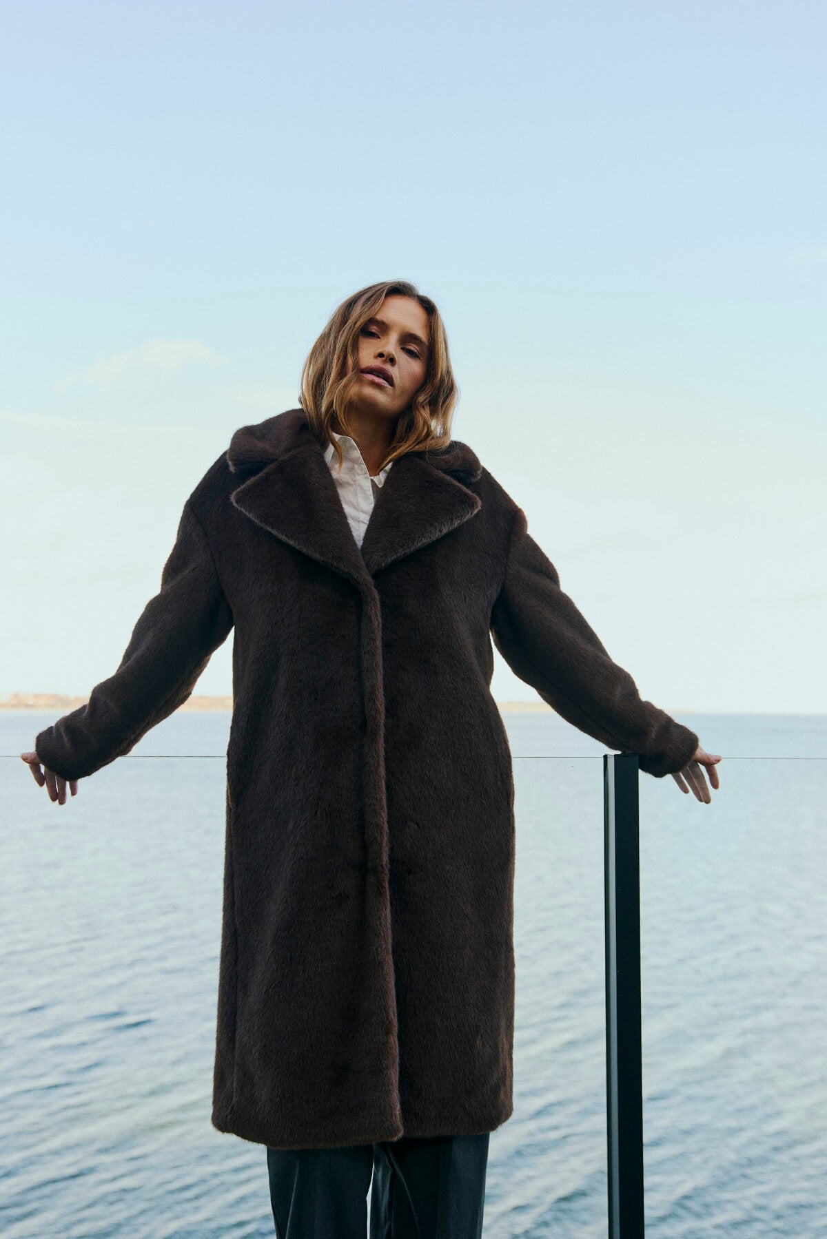 Freequent Minky faux fur coat with notched lapels