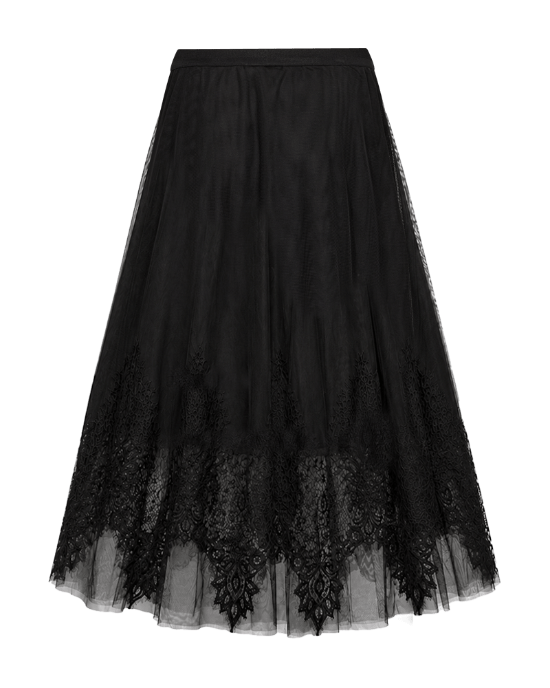 Freequent FQMONICA black tulle skirt with lace hem