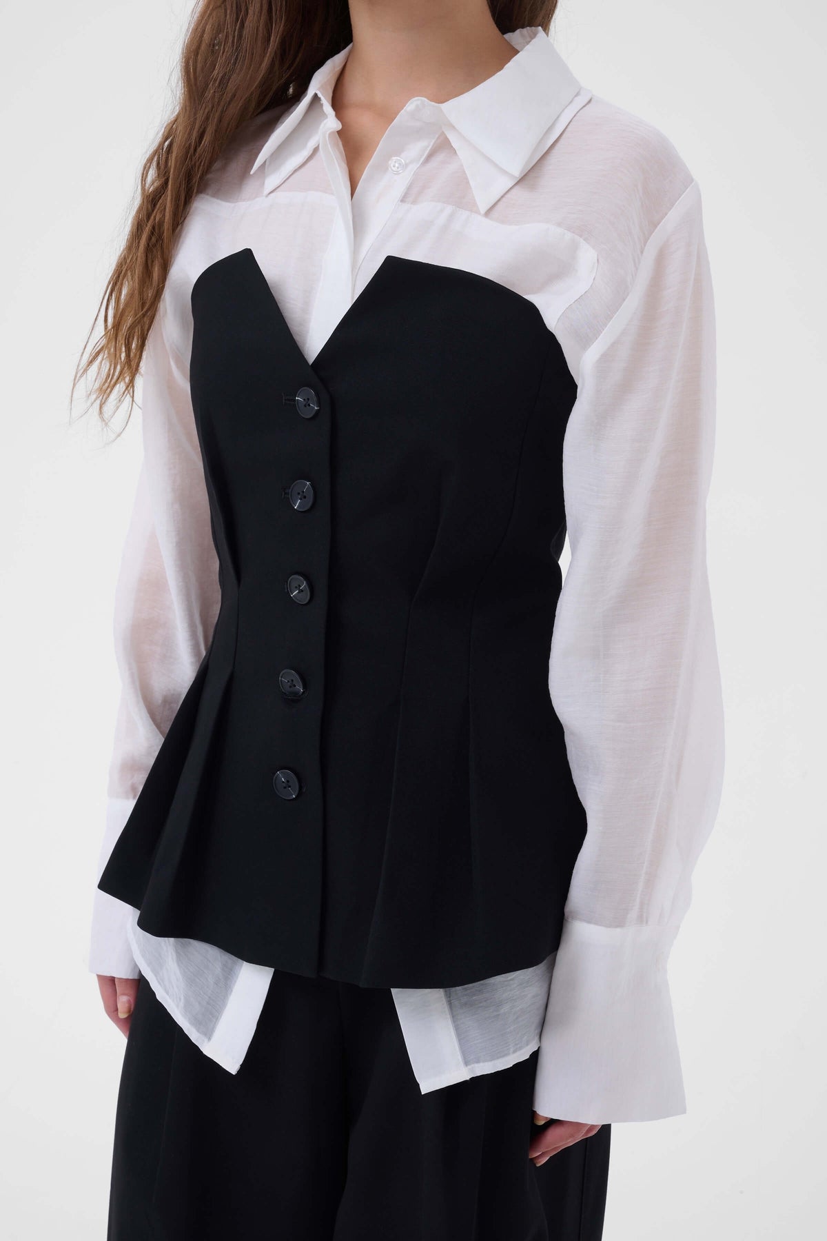 My Essential Wardrobe Evelina button-front top detail