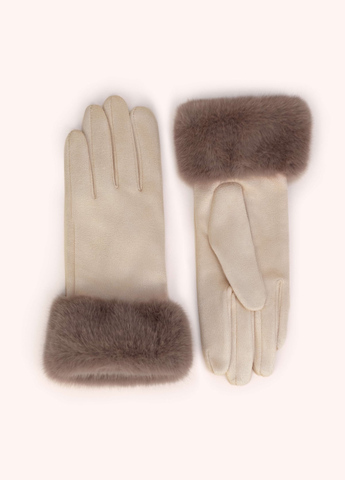 Powder Bettina Faux Suede & Faux Fur Gloves in Cream