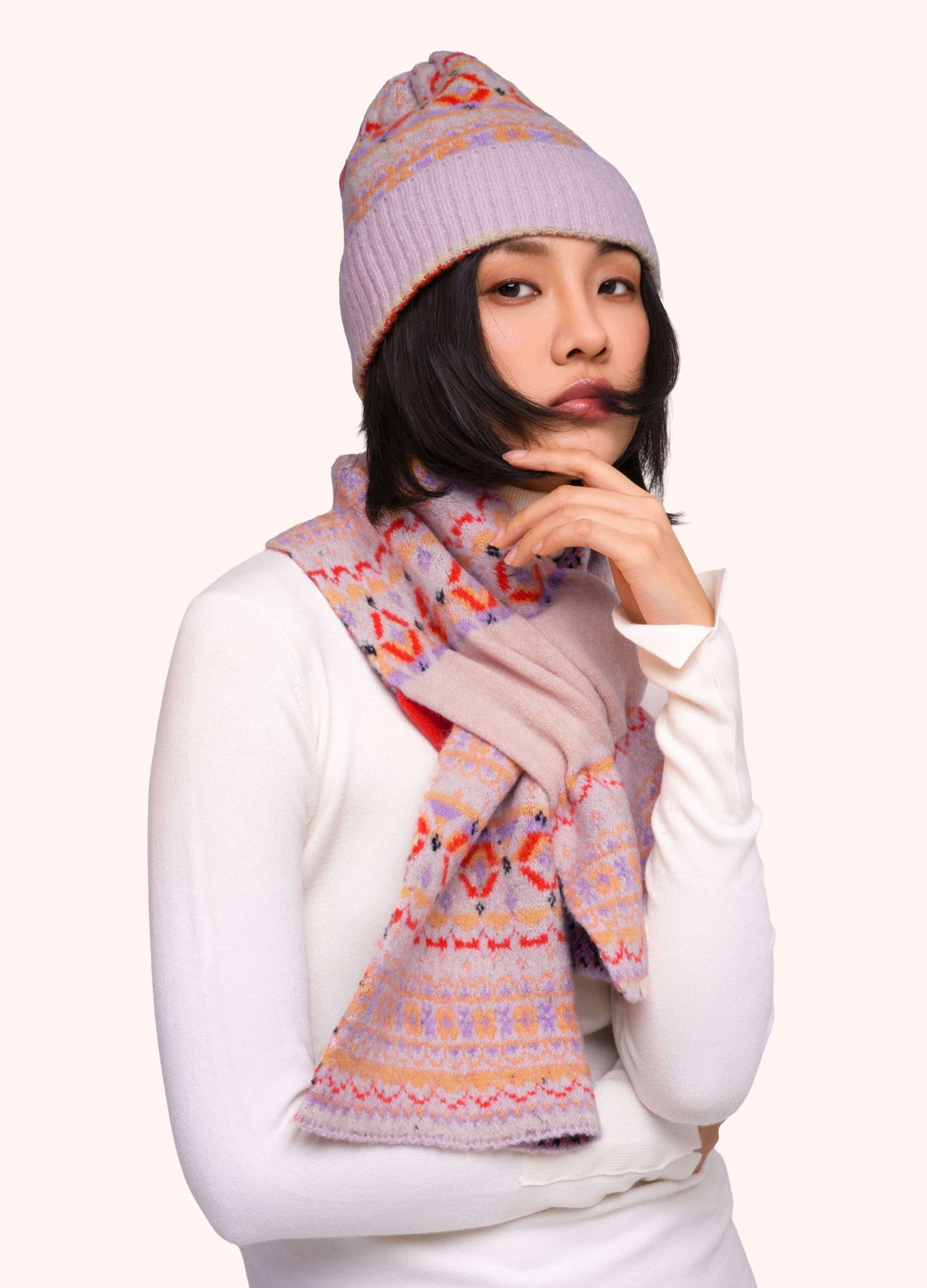Powder Fair Isle Scarf in Cream Mix