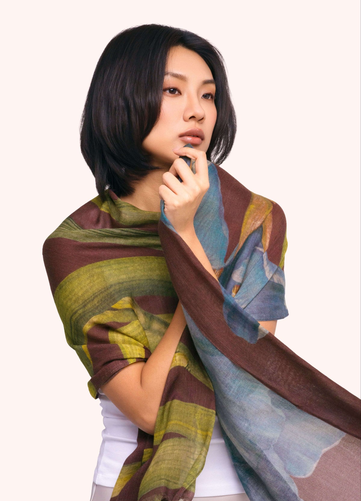 Powder Iris Wool Blend Wrap Scarf