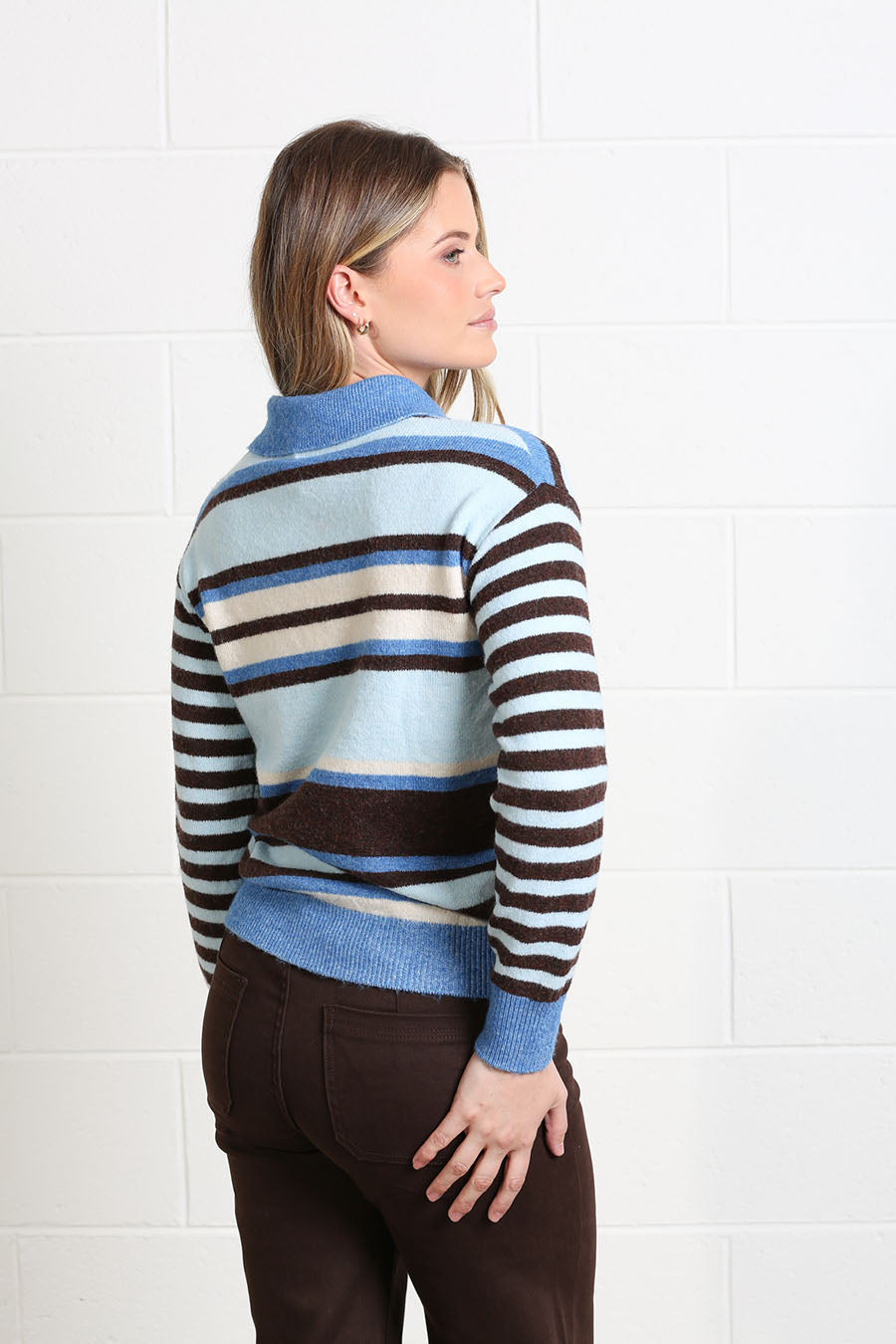 Rant & Rave Judith blue, cream and brown striped knit