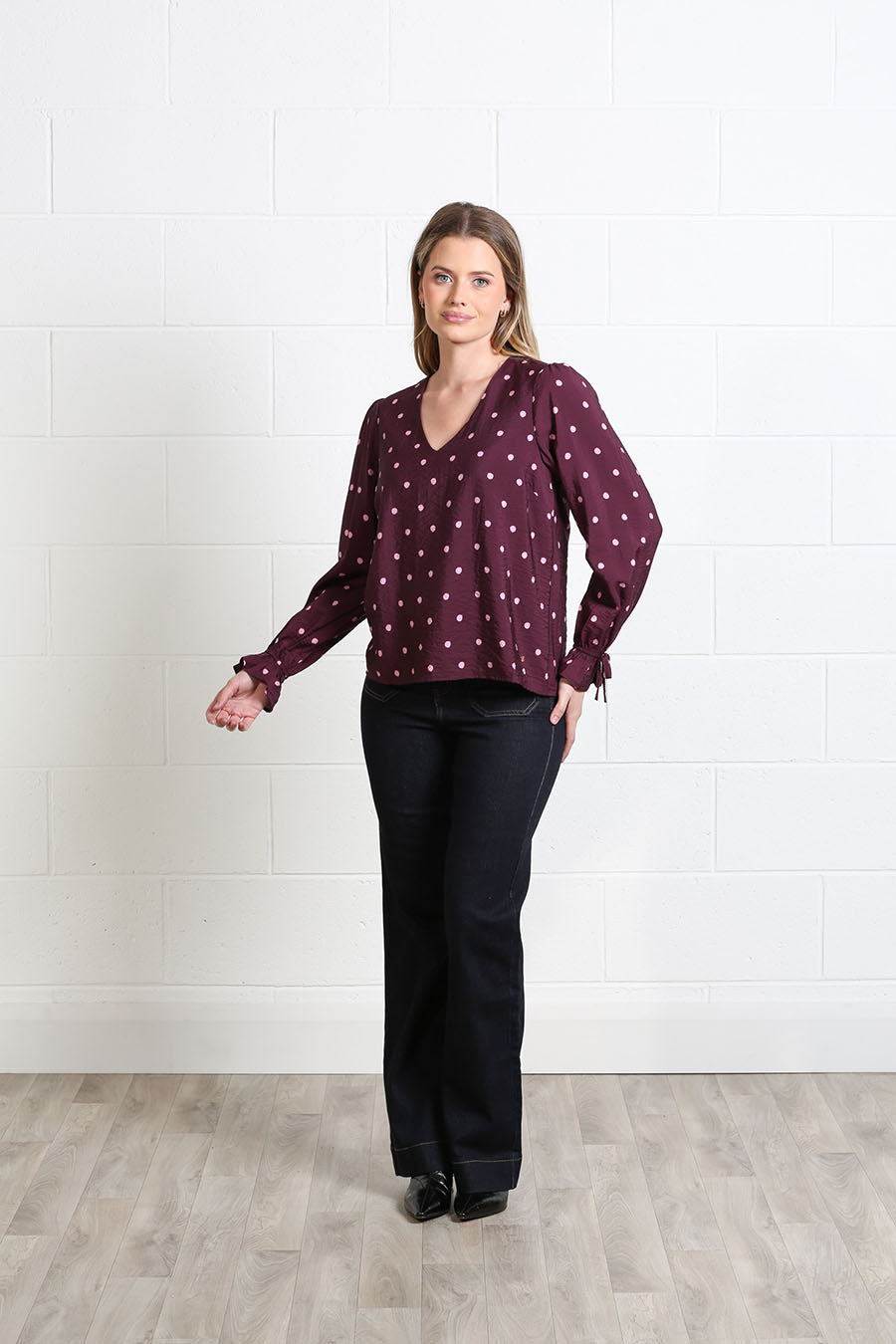 Front view of the Sophia Top featuring a relaxed, flowing silhouette
