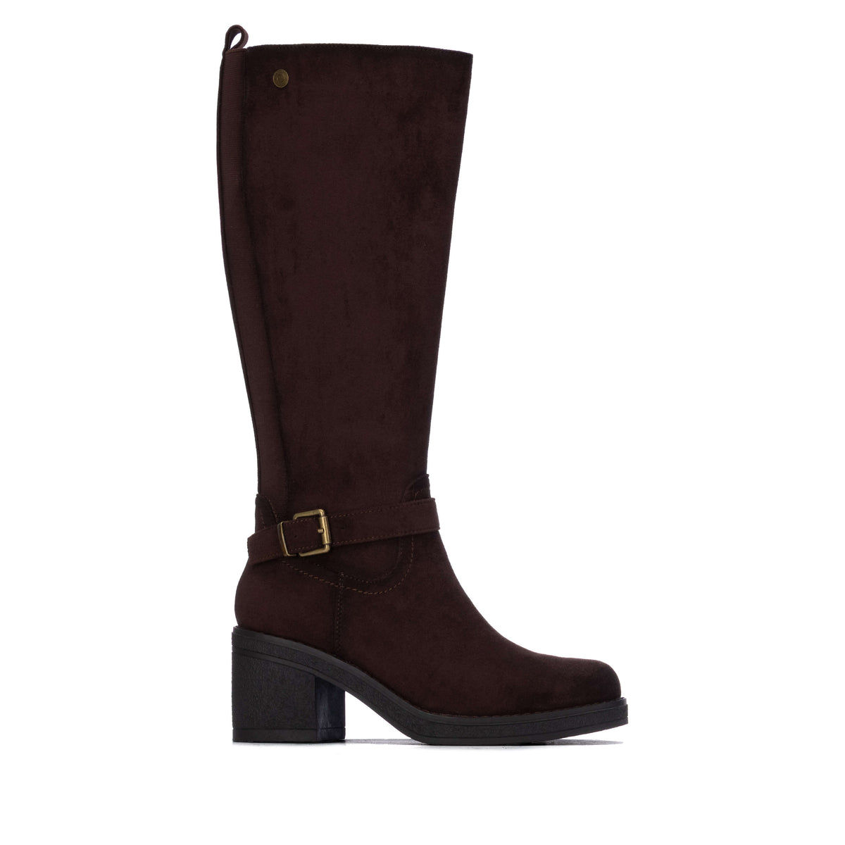 Refresh women’s knee-high boots with an ankle buckle and block heel