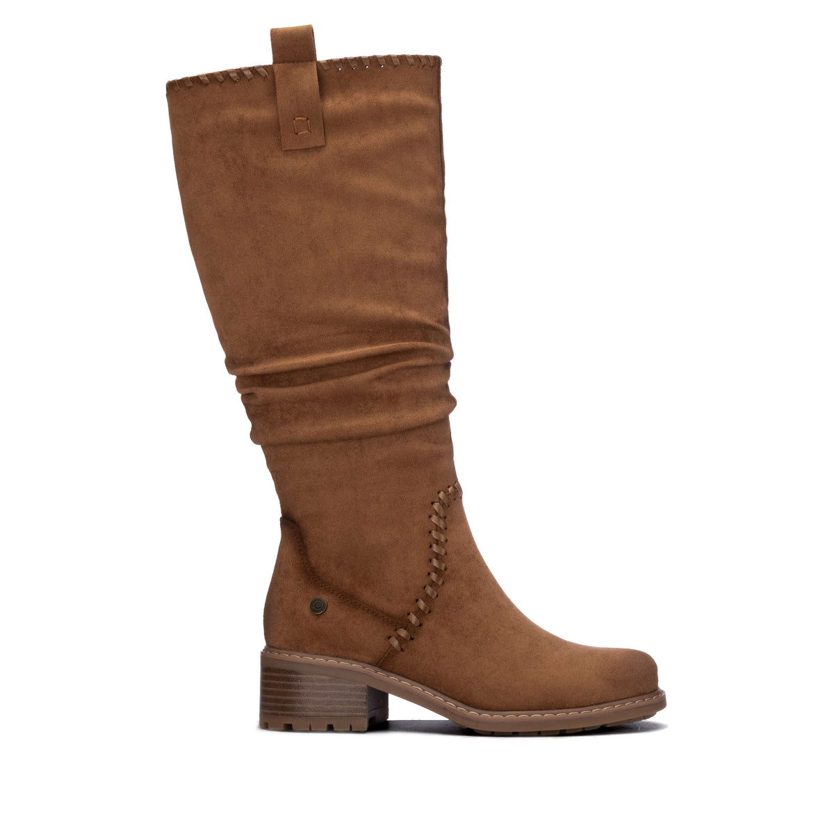 Refresh women’s knee-high boots with a ruched shaft and block heel