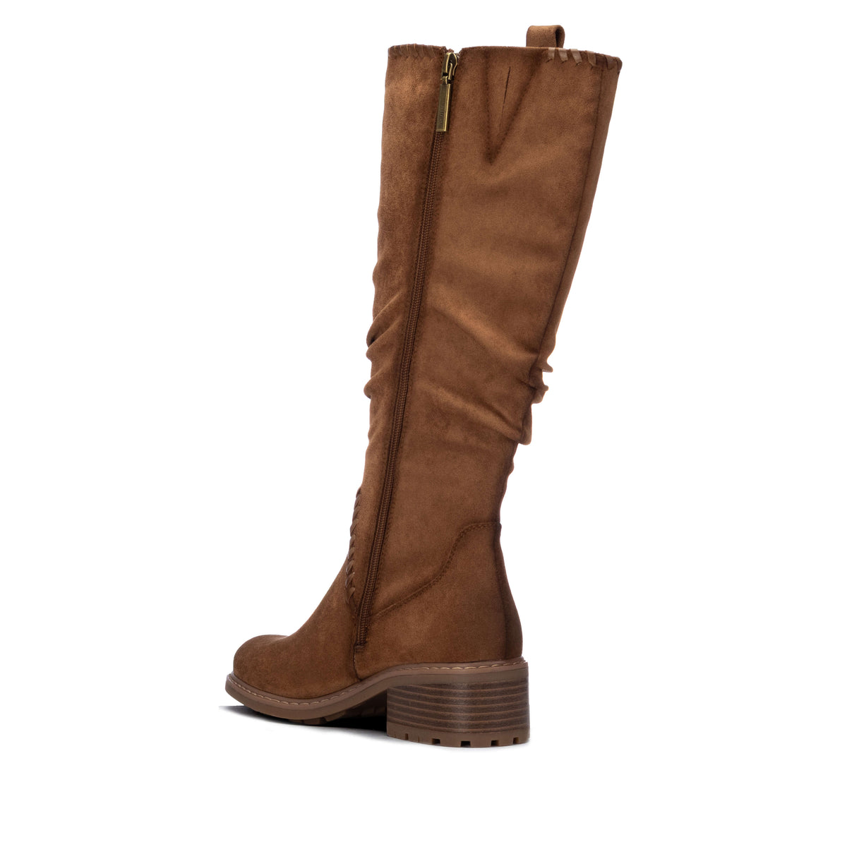 Side view of Refresh knee-high boots with a softly slouched shaft