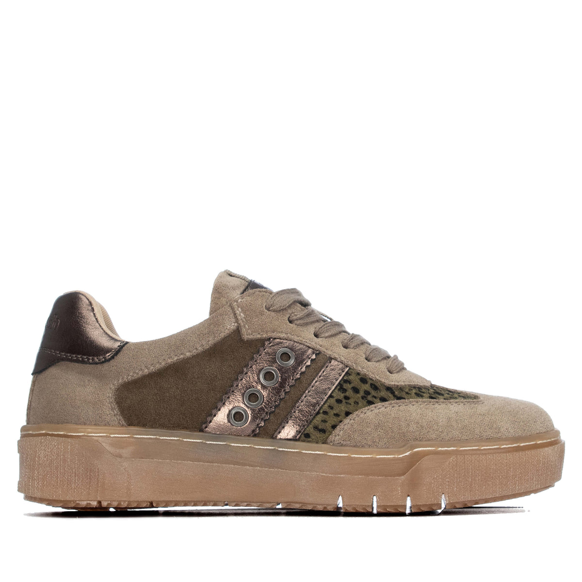 Refresh women’s runners with mixed textures and an animal-print side panel