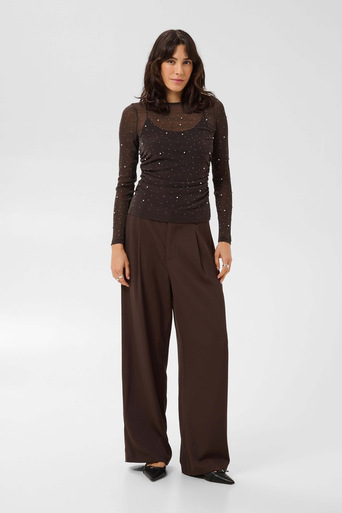 Saint Tropez pearl embellished long-sleeve top on model