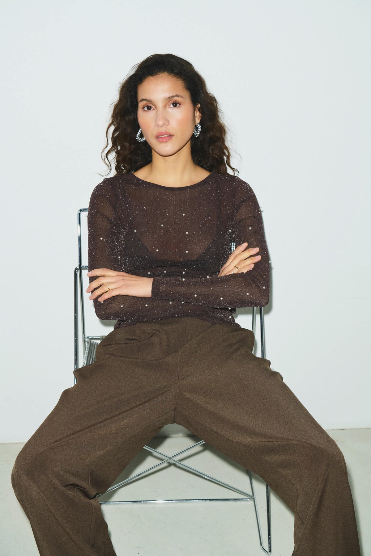 Saint Tropez sheer mesh top with gathered sides