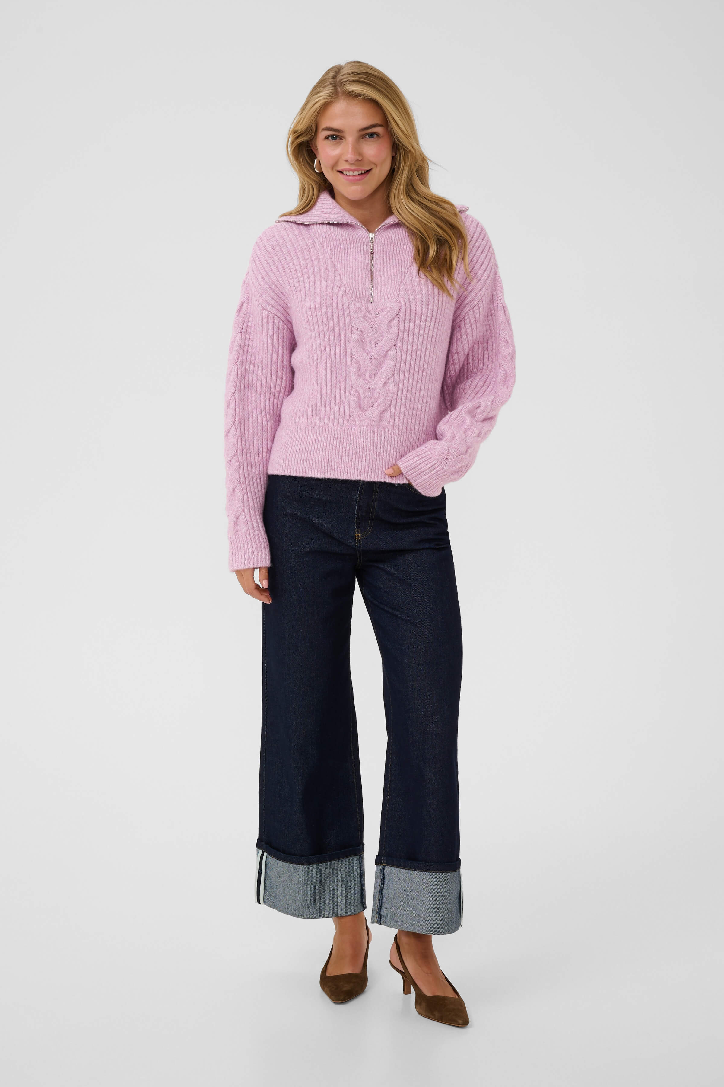 Women’s relaxed-fit sweater with a half-zip neckline