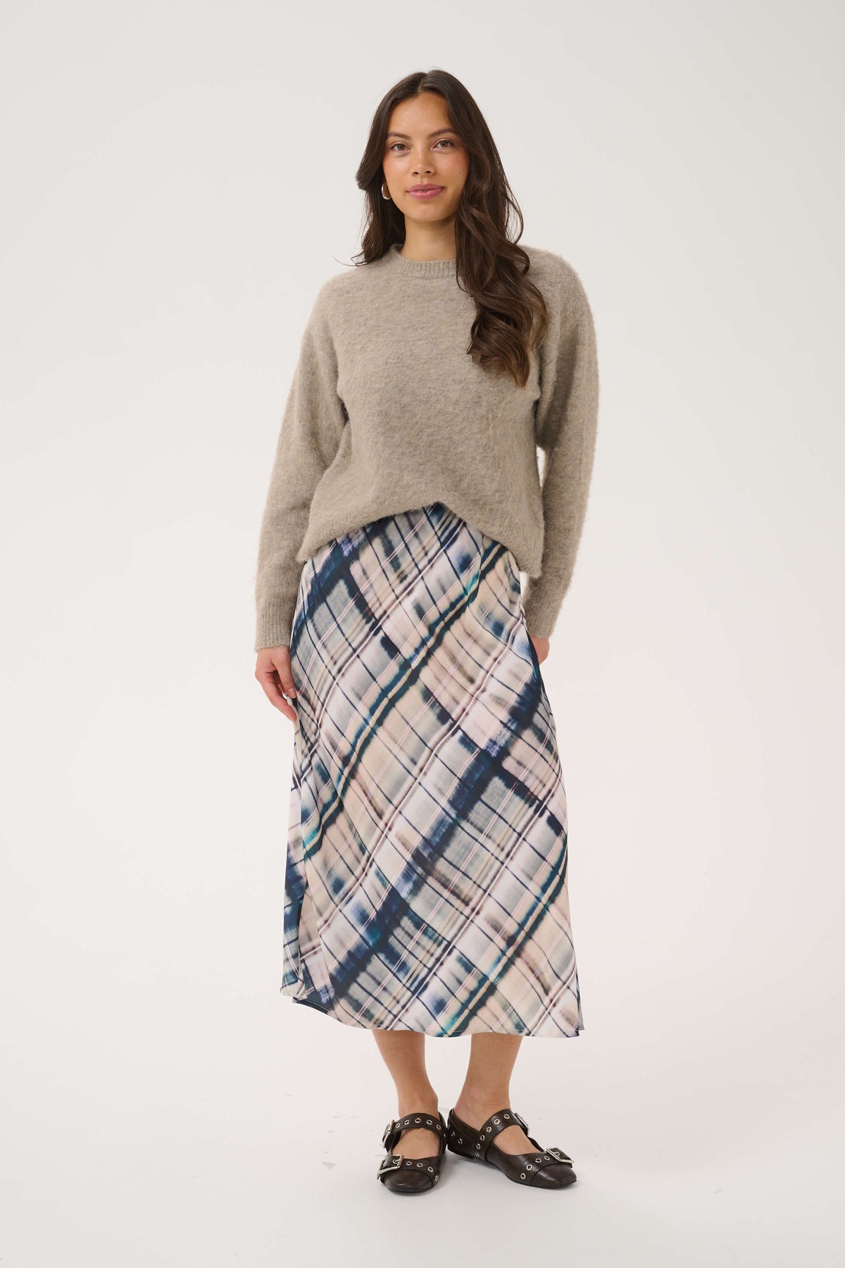 Saint Tropez TatumSZ midi skirt with a blurred check pattern