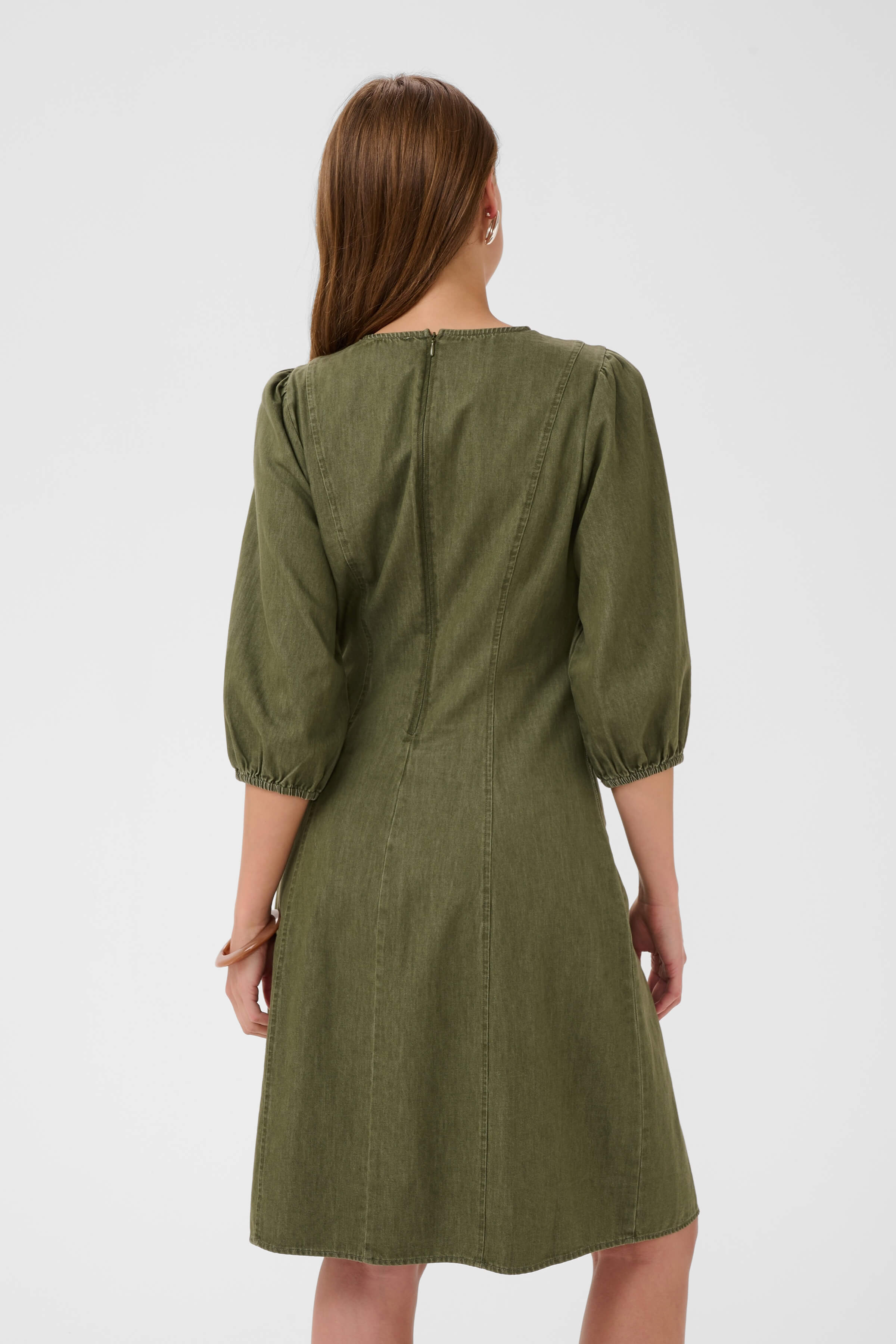 Saint Tropez A-line dress with gathered sleeve cuffs