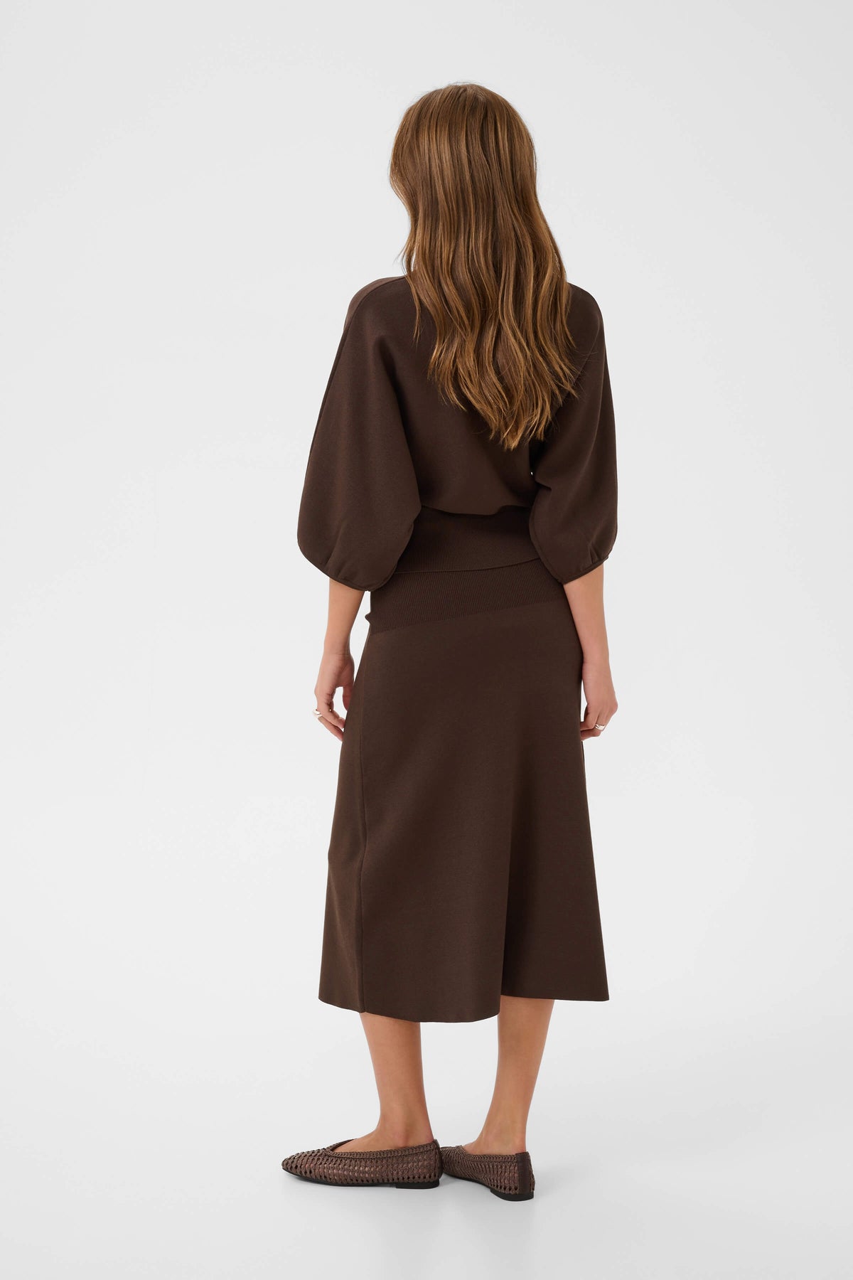 Saint Tropez Uzdina midi skirt styled with matching jumper