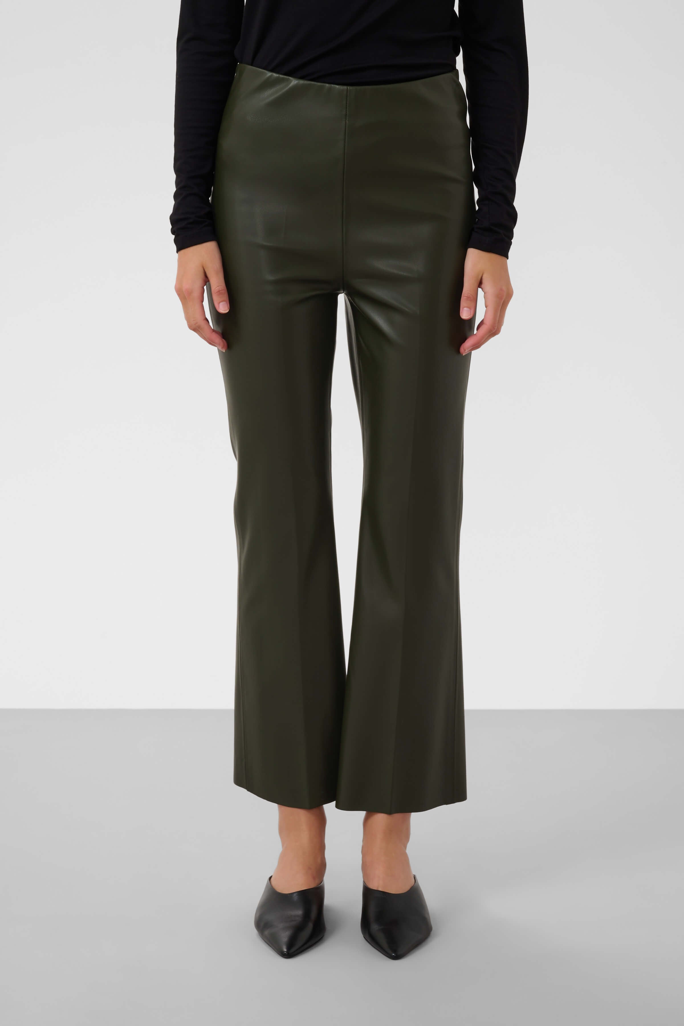 Front view of Soaked in Luxury Kaylee kick-flare trousers