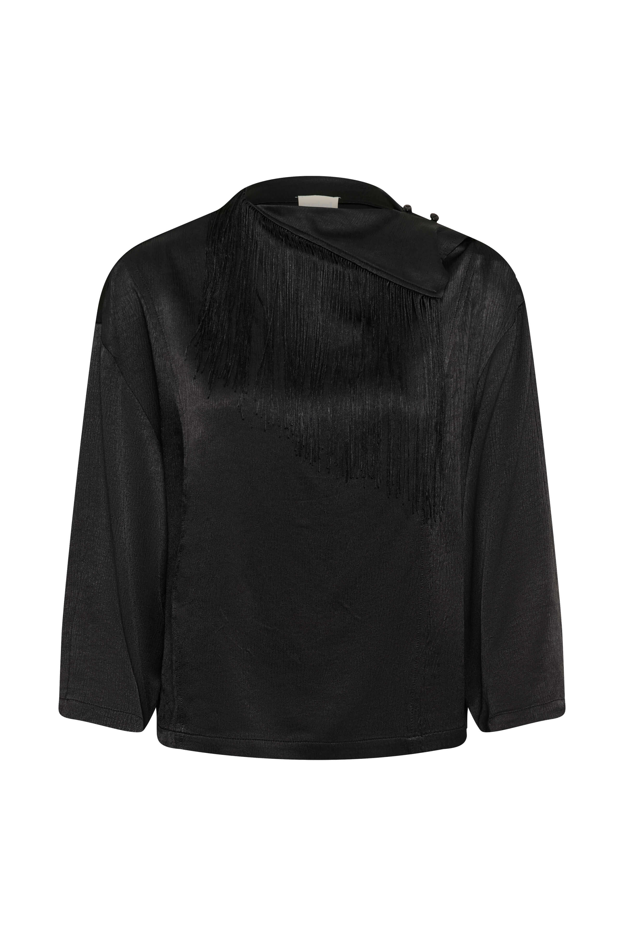 Soaked in Luxury Mirabella Blouse with draped neckline and asymmetric fringe