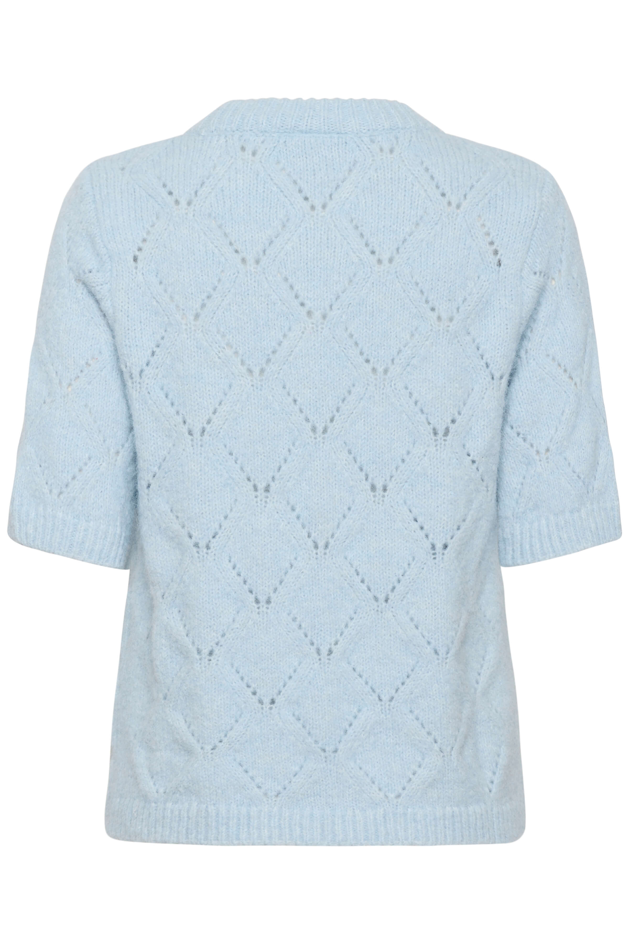A light blue knit with short sleeves and diamond-shape detailing - back