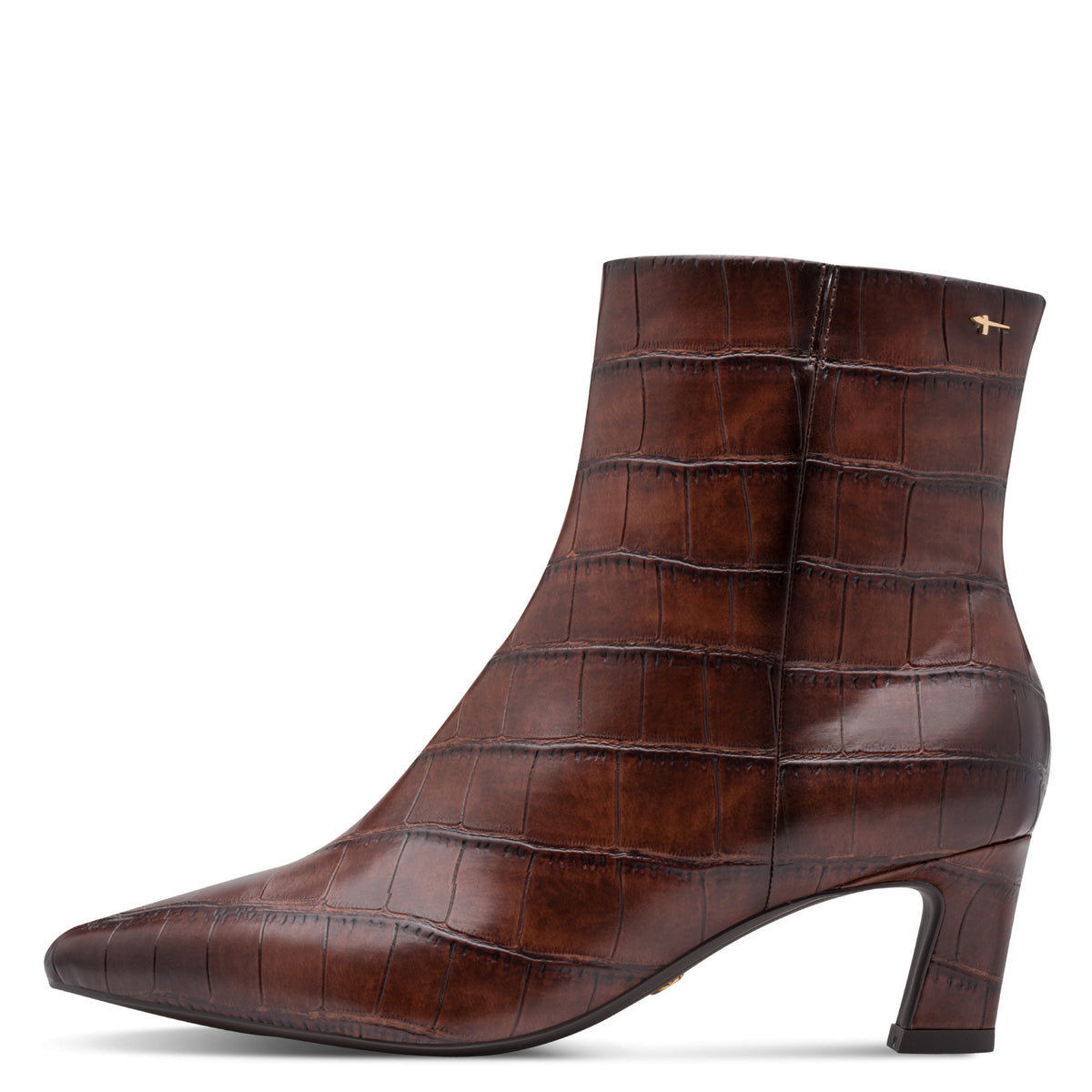 Side view of Tamaris croc-effect heeled ankle boots