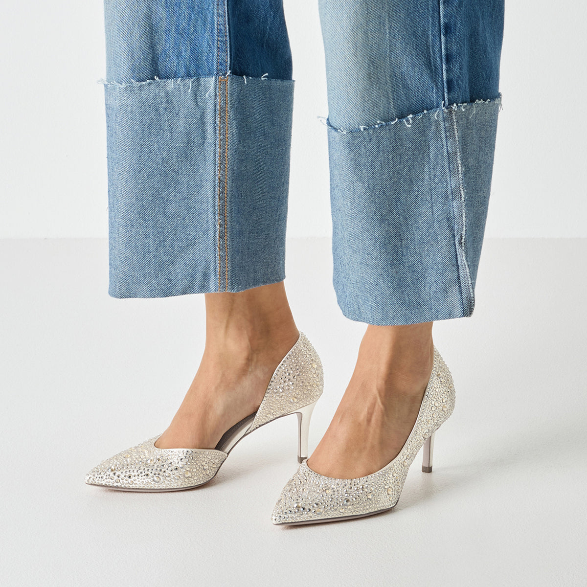 Tamaris Pearl Glam stiletto court shoes worn view