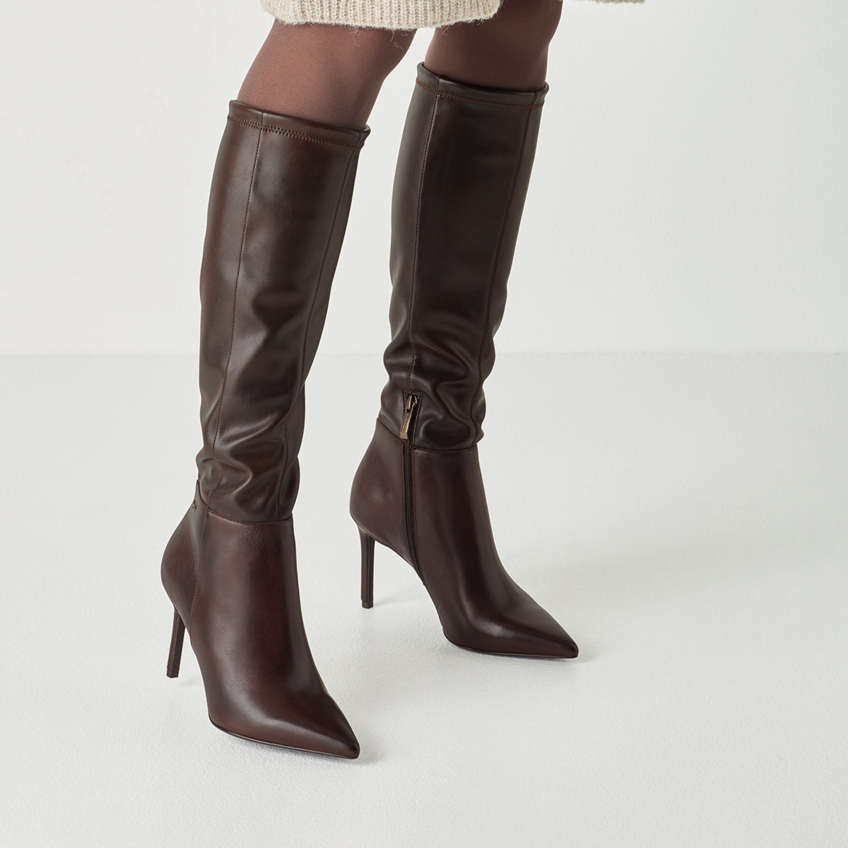 Tamaris mahogany leather stiletto knee-high boots
