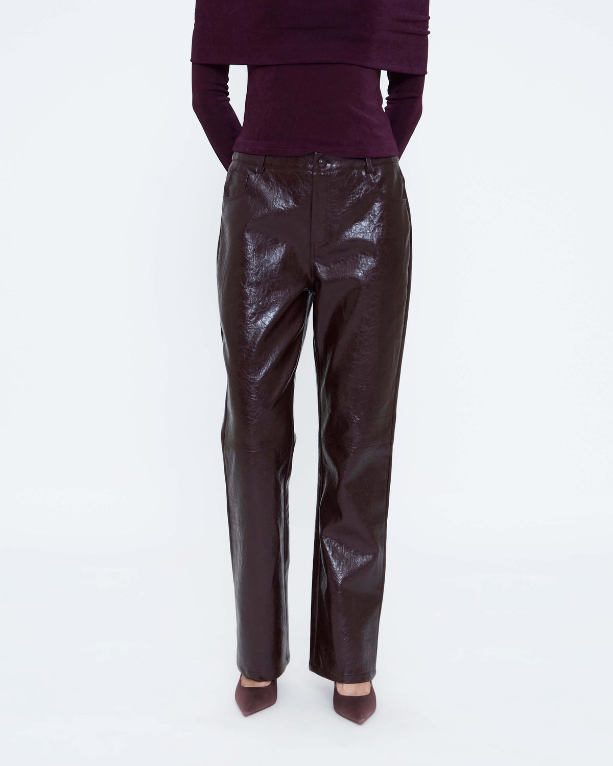 Wild Pony Burgundy Faux Leather Trousers style 63W/11214