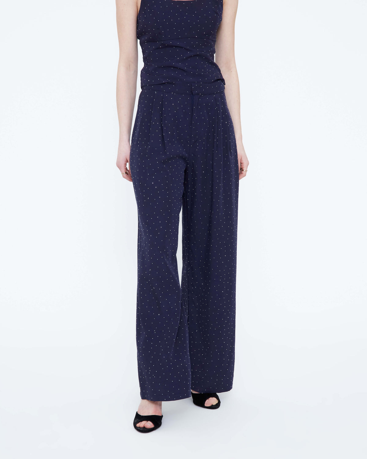 Wild Pony Navy Embellished Wide-Leg Trousers style 63W/11202