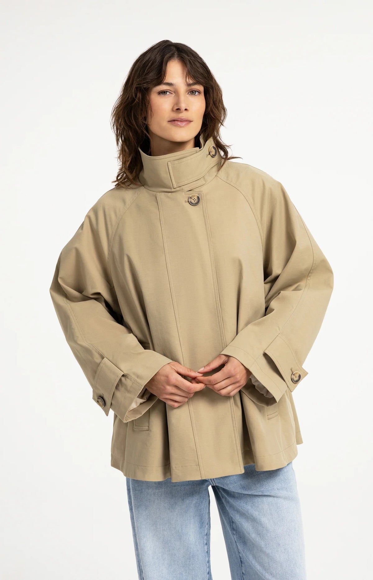 YAYA A-Line Trench Jacket with stand collar