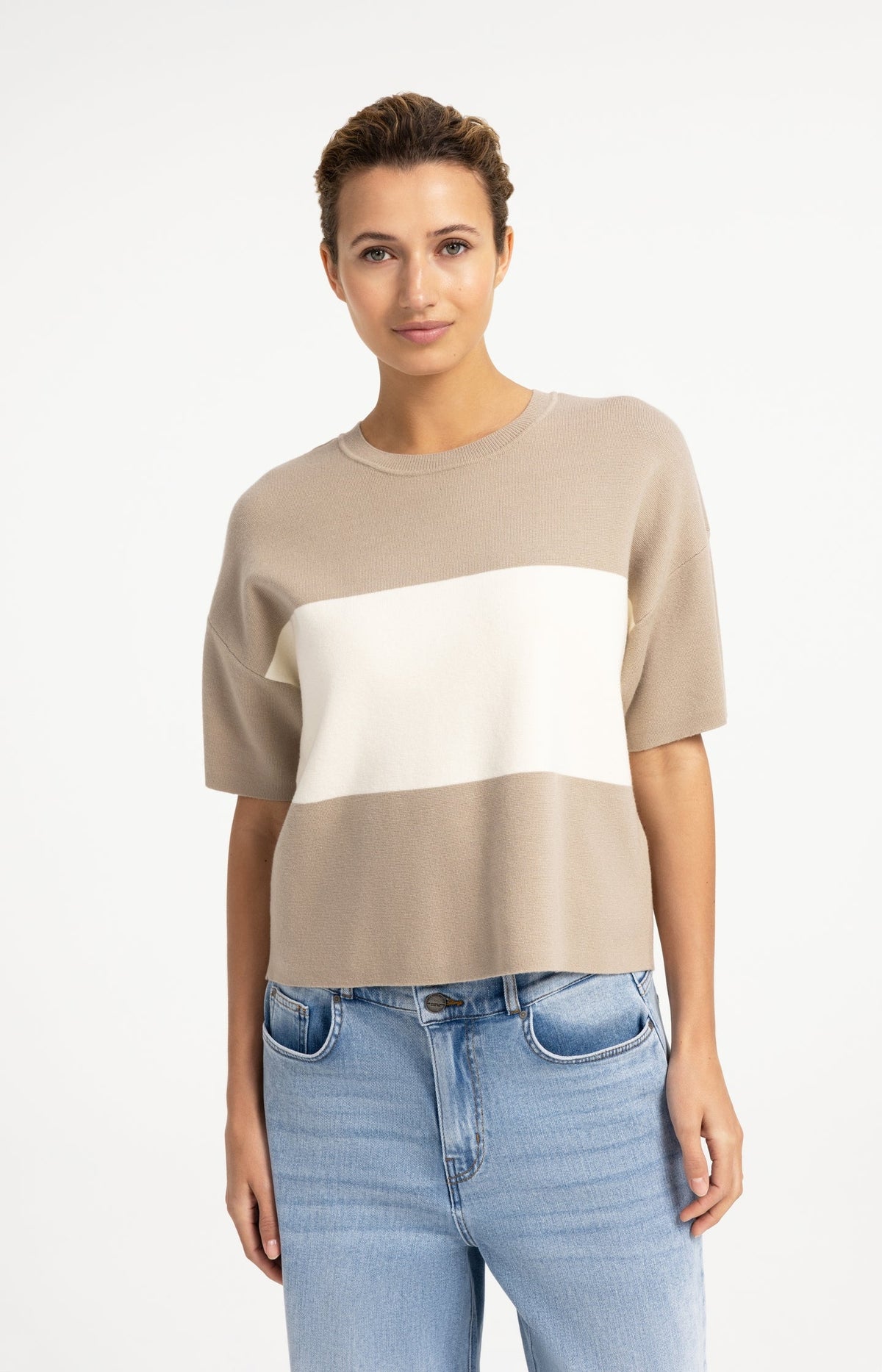 Knitted top with block stripes and short sleeves from YAYA