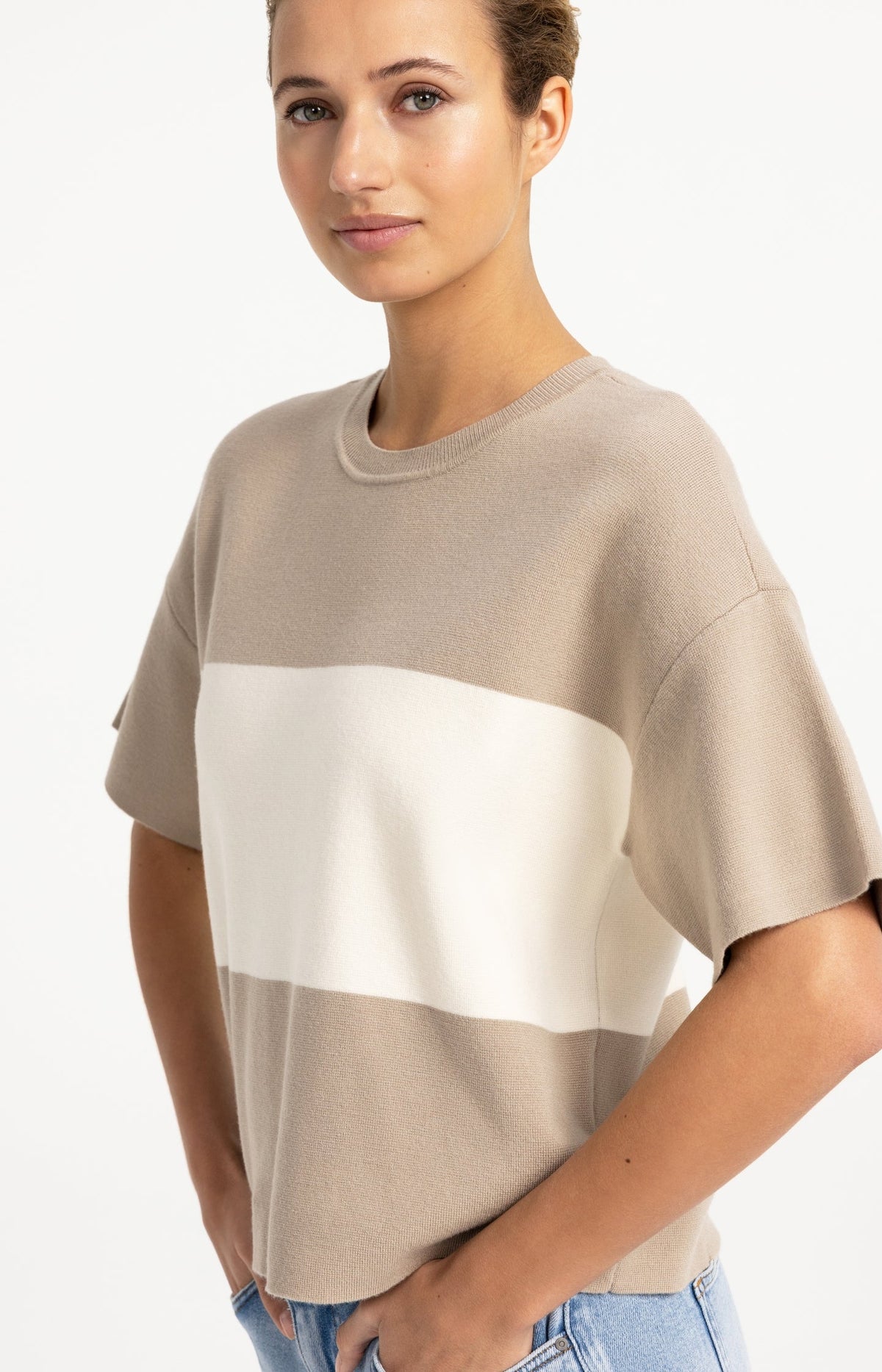 YAYA short-sleeve knitted top with dropped shoulders