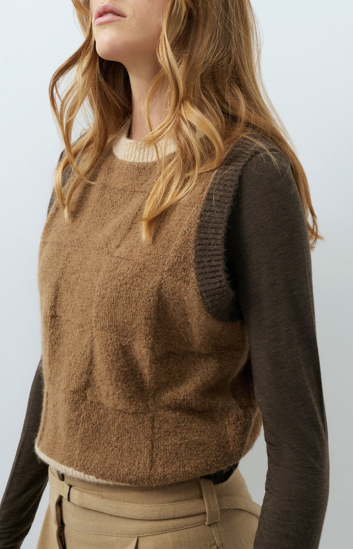 YAYA soft alpaca-blend vest with ribbed trims