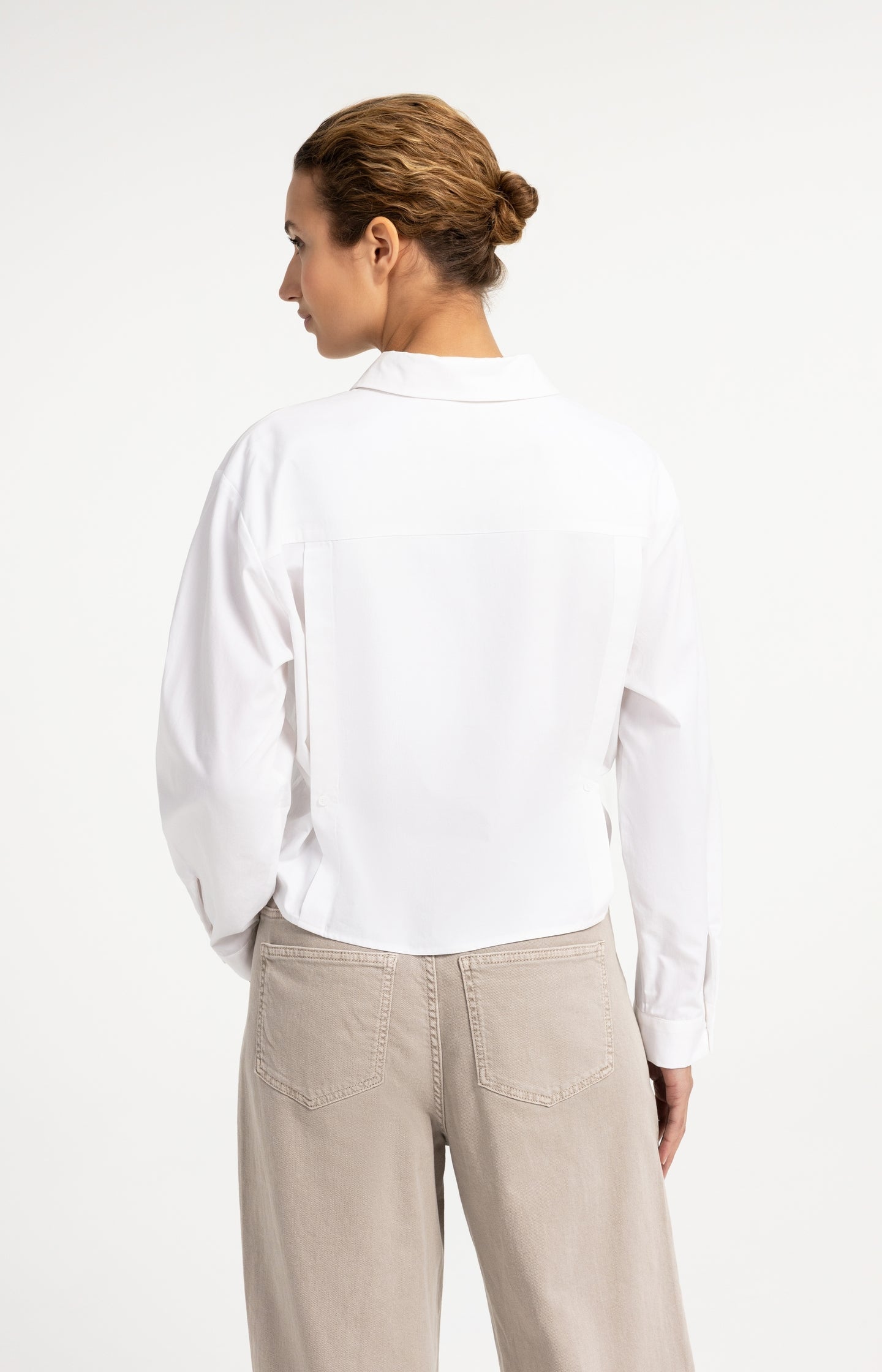 YAYA long-sleeved poplin blouse styled on a model