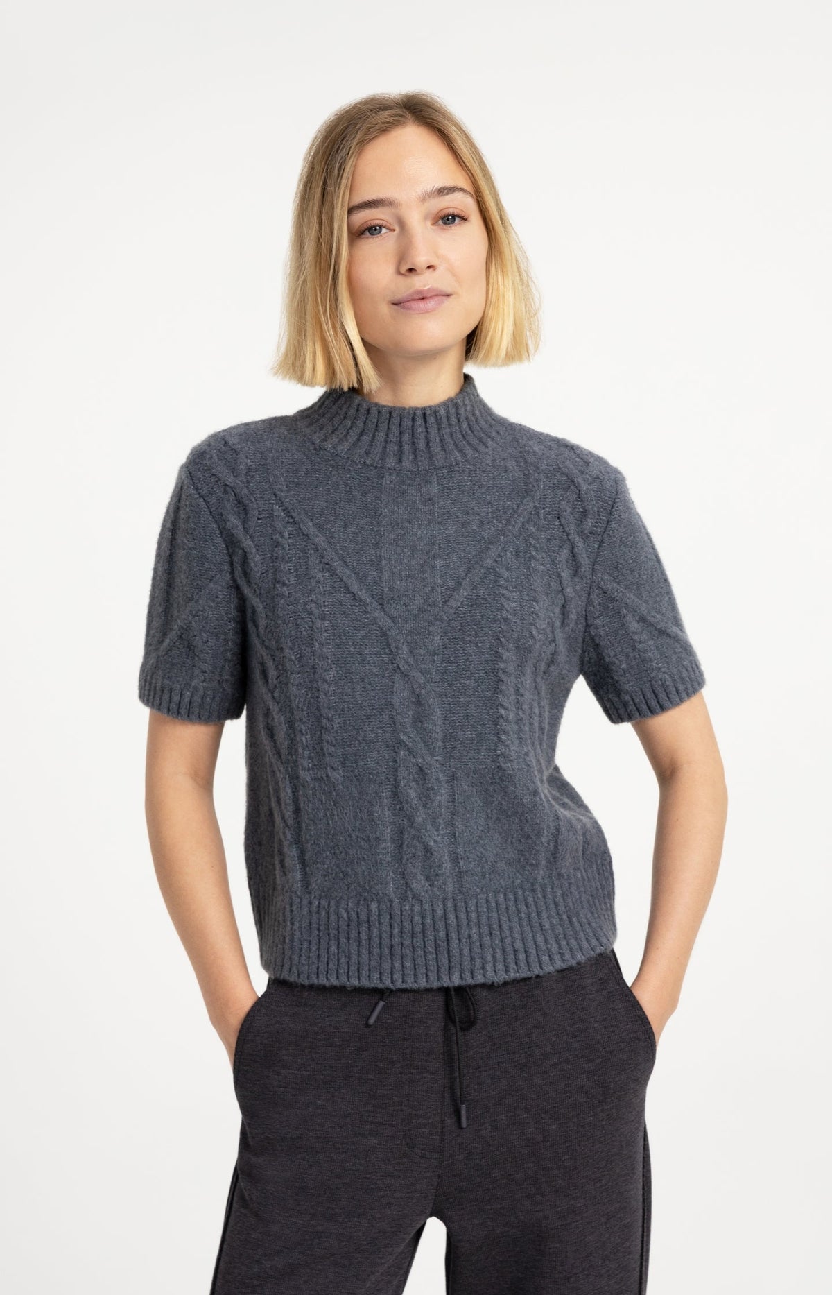 YAYA Short Sleeve Cable-Knit Jumper style 01-000639-609