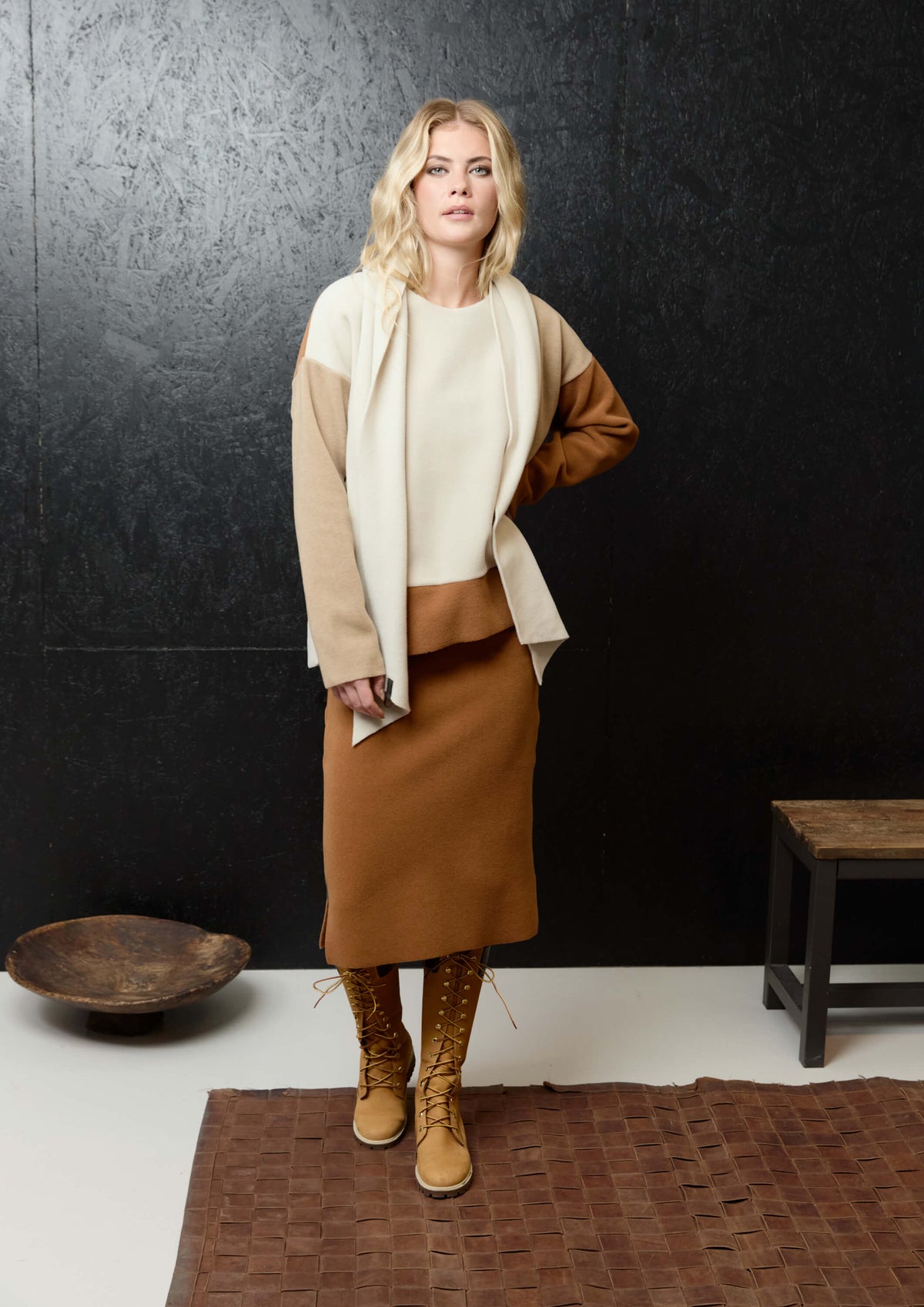 Henriette Steffensen Copenhagen patchwork fleece top with side slits